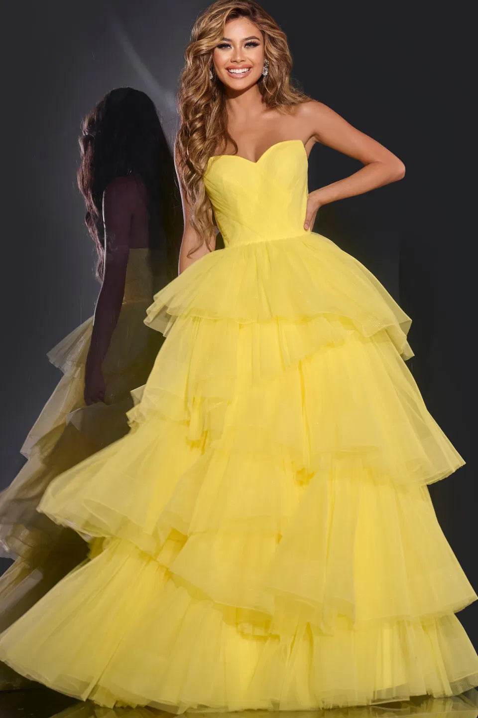 Jovani 40394 Strapless Tulle Ball Gown with Layered Skirt
