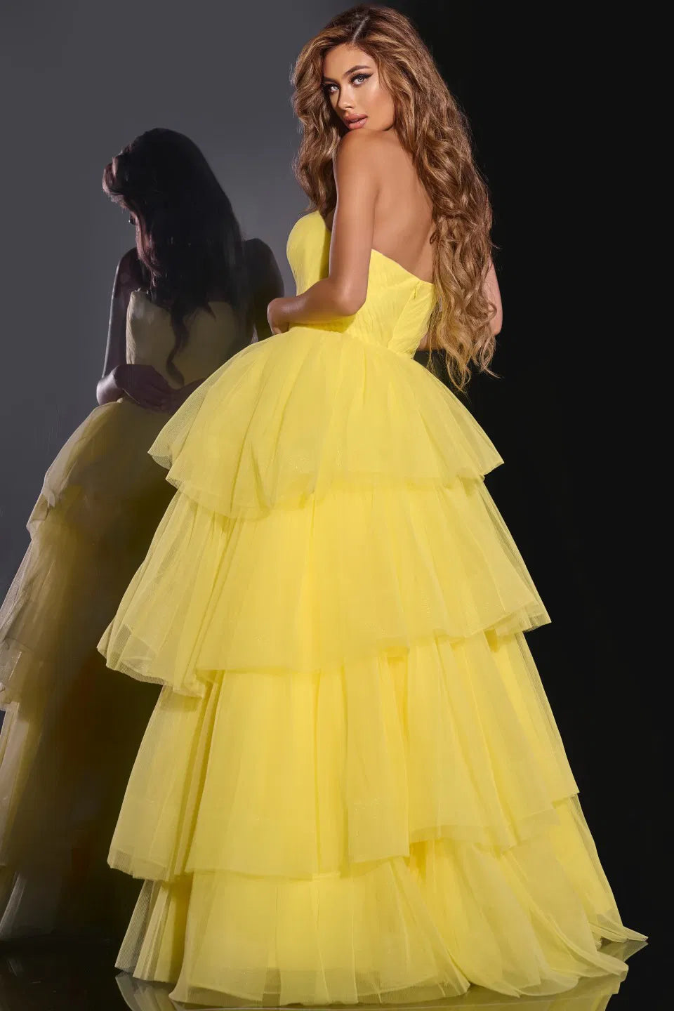 Jovani 40394 Strapless Tulle Ball Gown with Layered Skirt