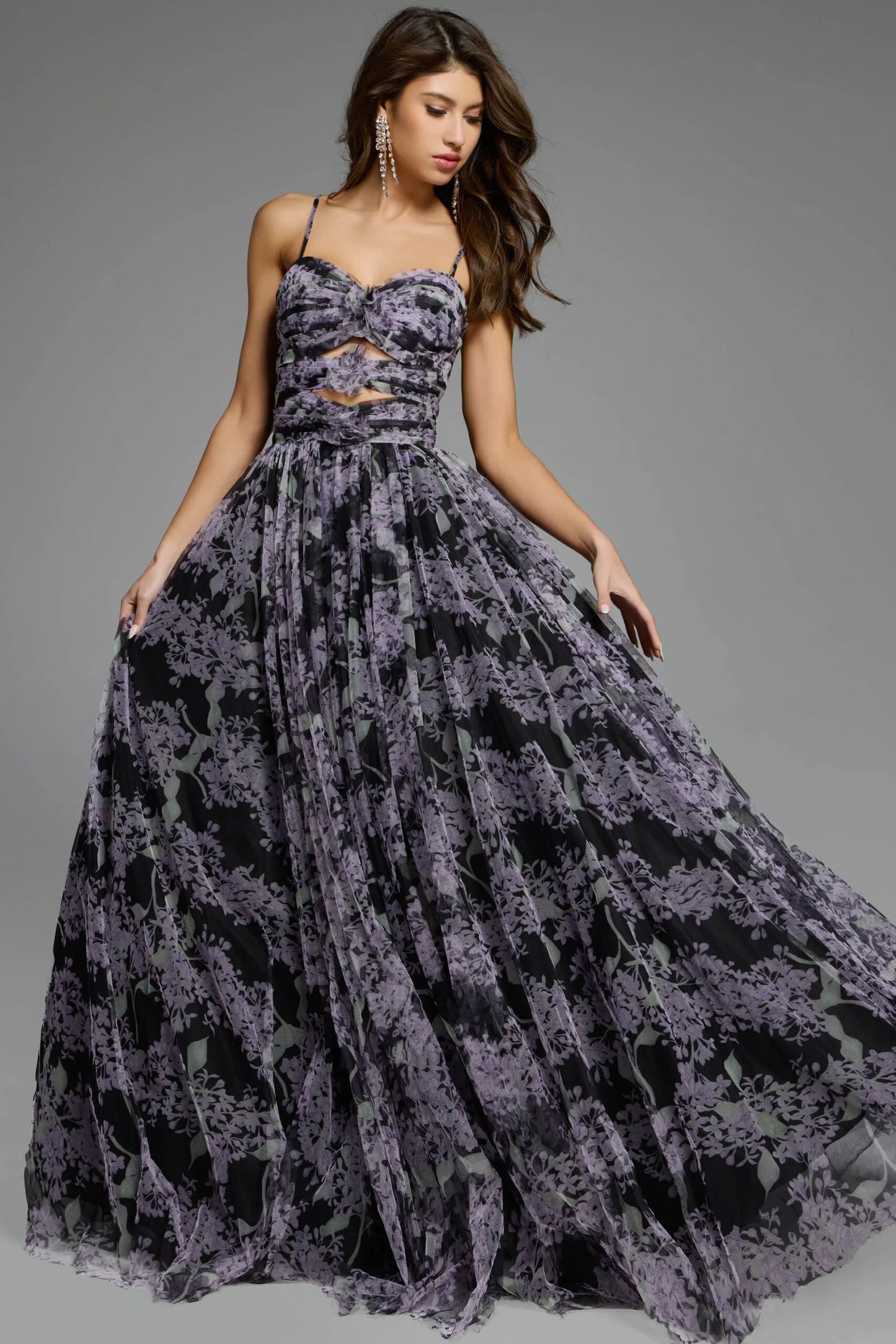 Jovani 40402 Floral Print Gown with Spaghetti Straps