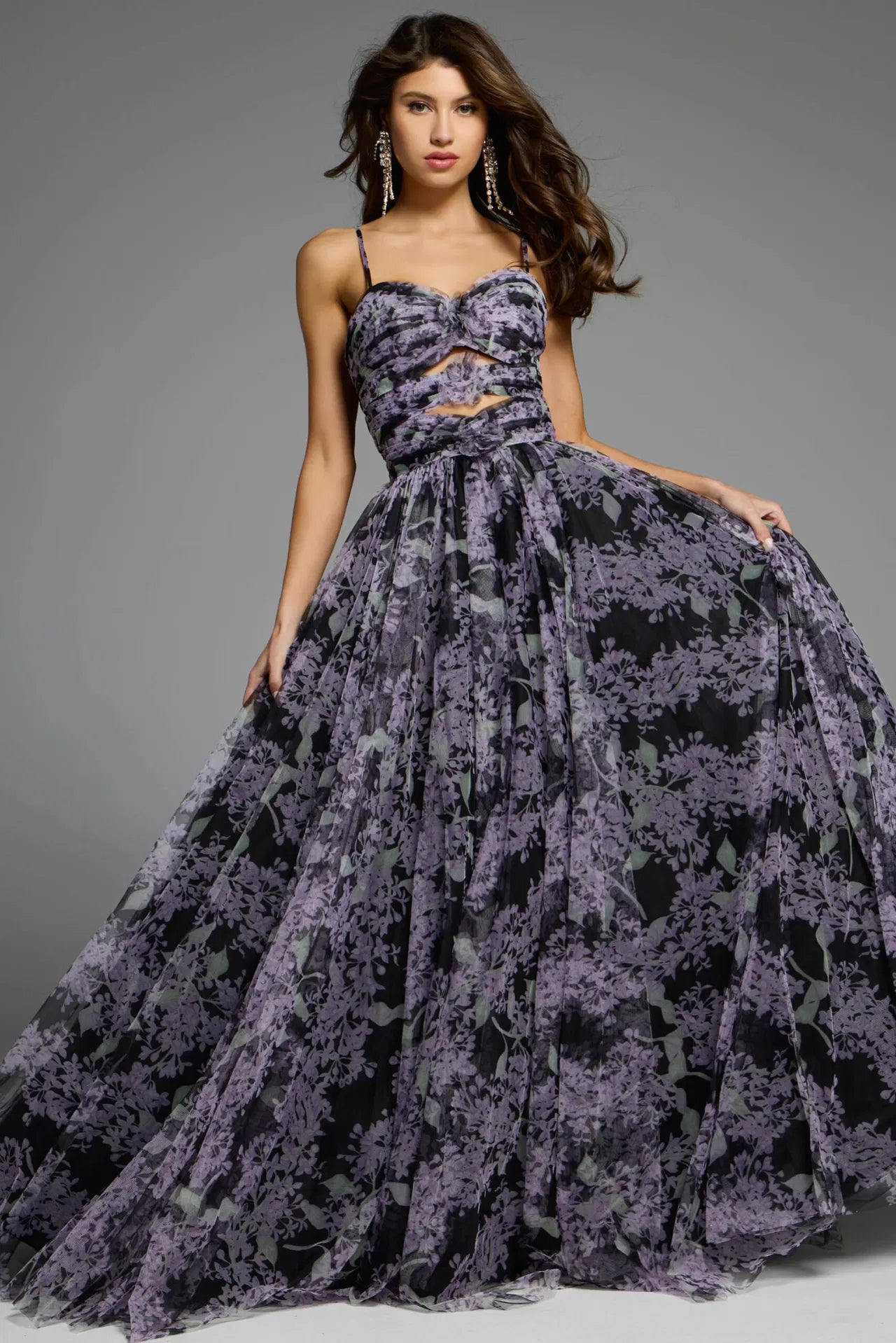 Jovani 40402 Floral Print Gown with Spaghetti Straps
