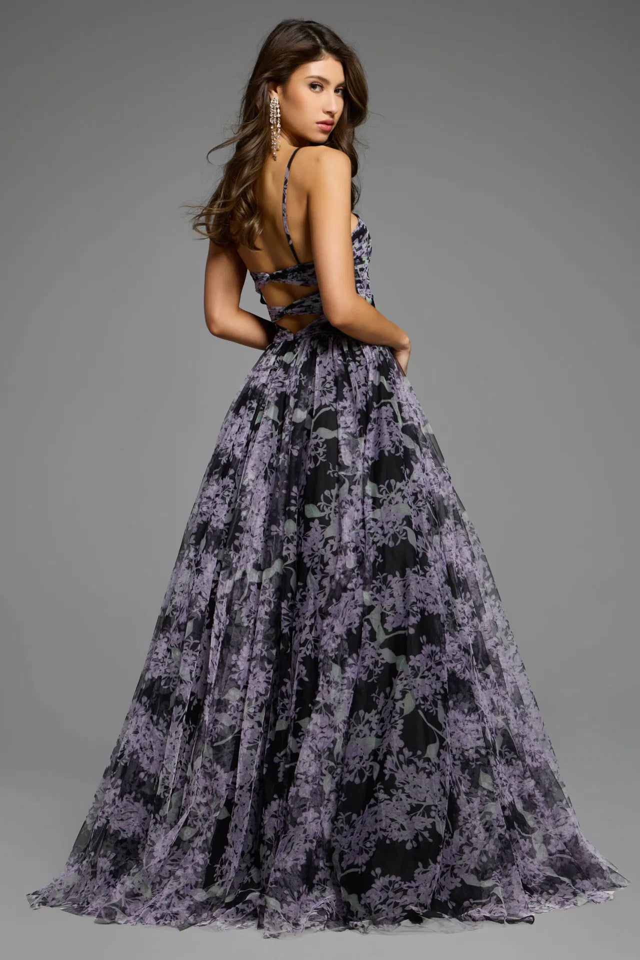 Jovani 40402 Floral Print Gown with Spaghetti Straps