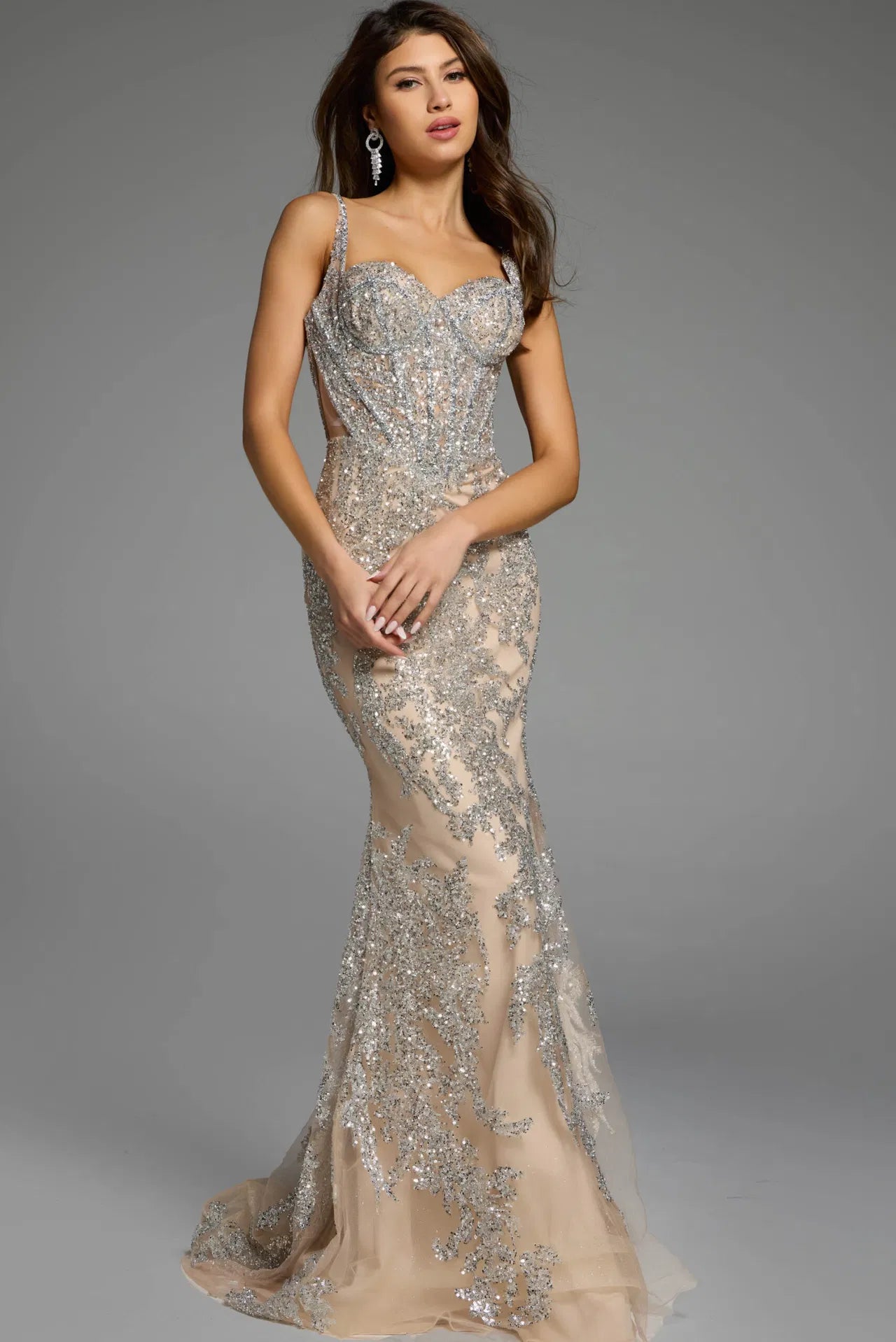 Jovani 40470 Elegant Sleeveless Gown with Intricate Sequin Detailing