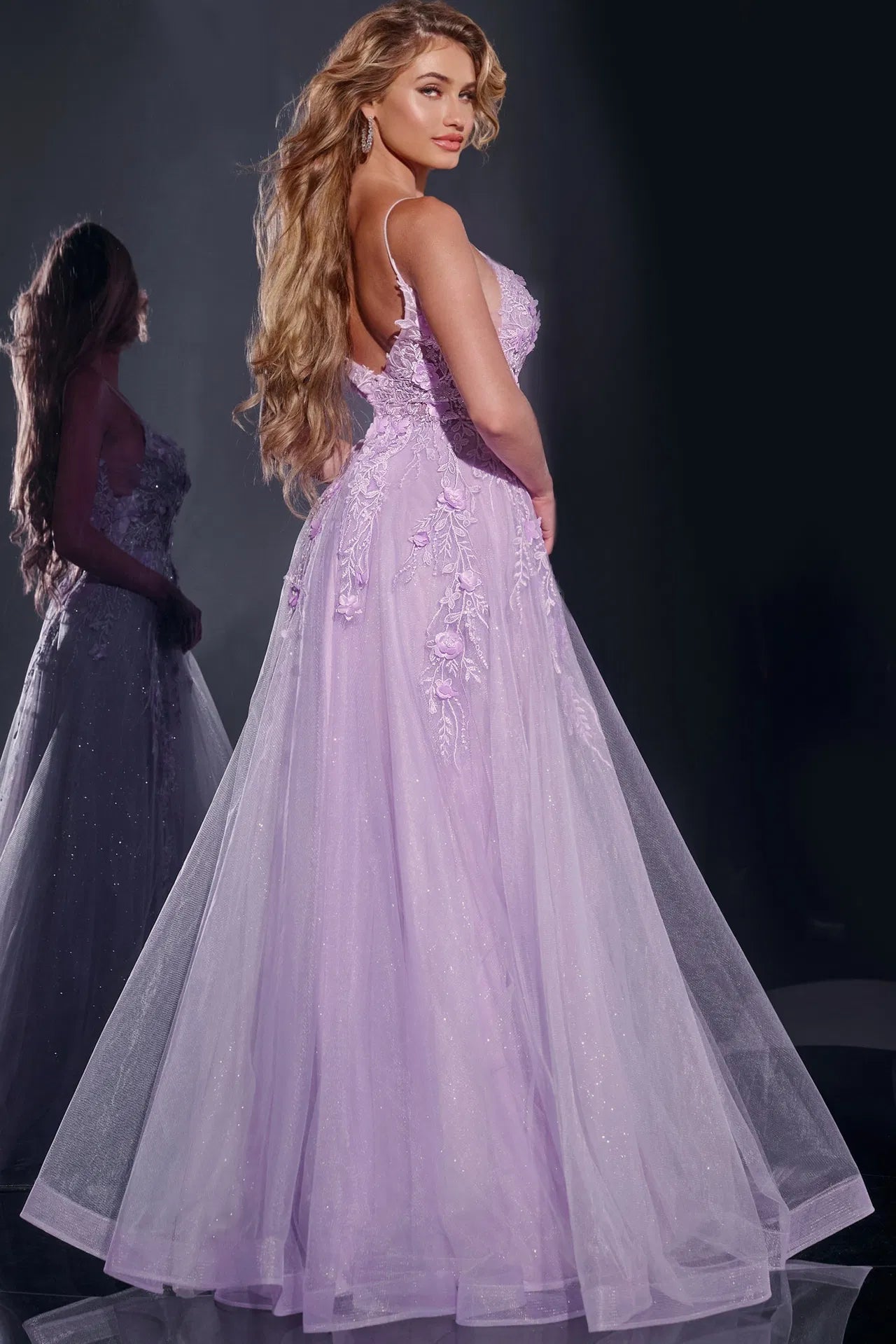 Jovani 40472 Tulle Gown with Floral Appliqués