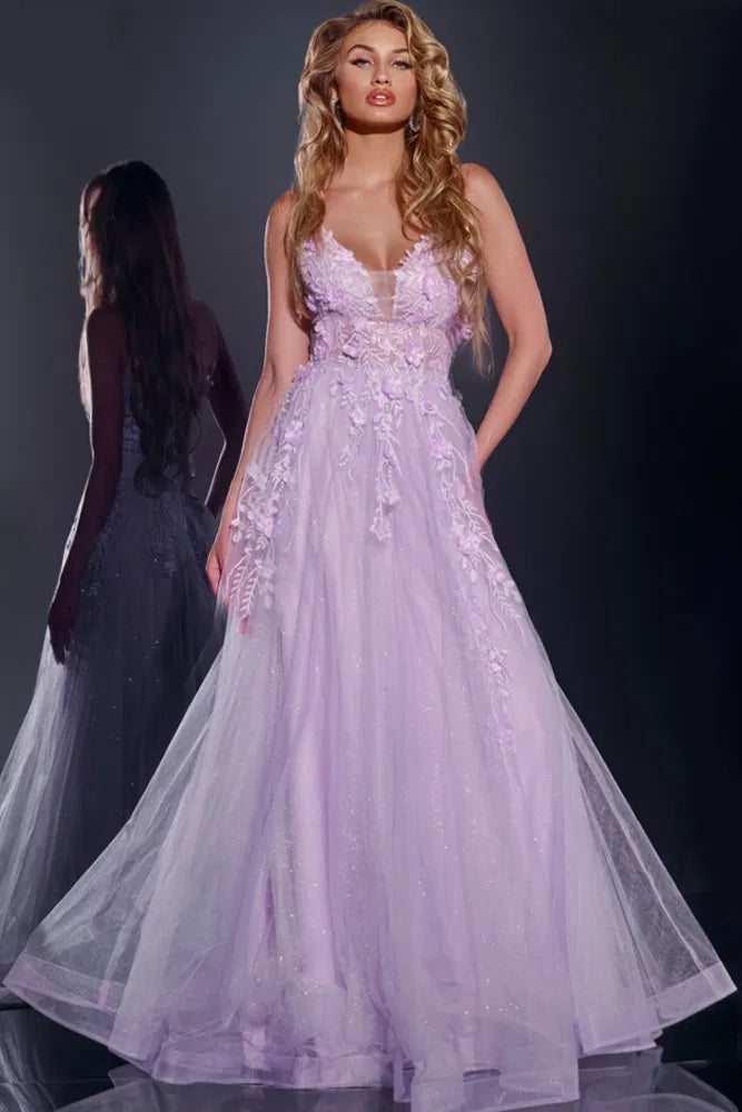 Jovani 40472 Tulle Gown with Floral Appliqués