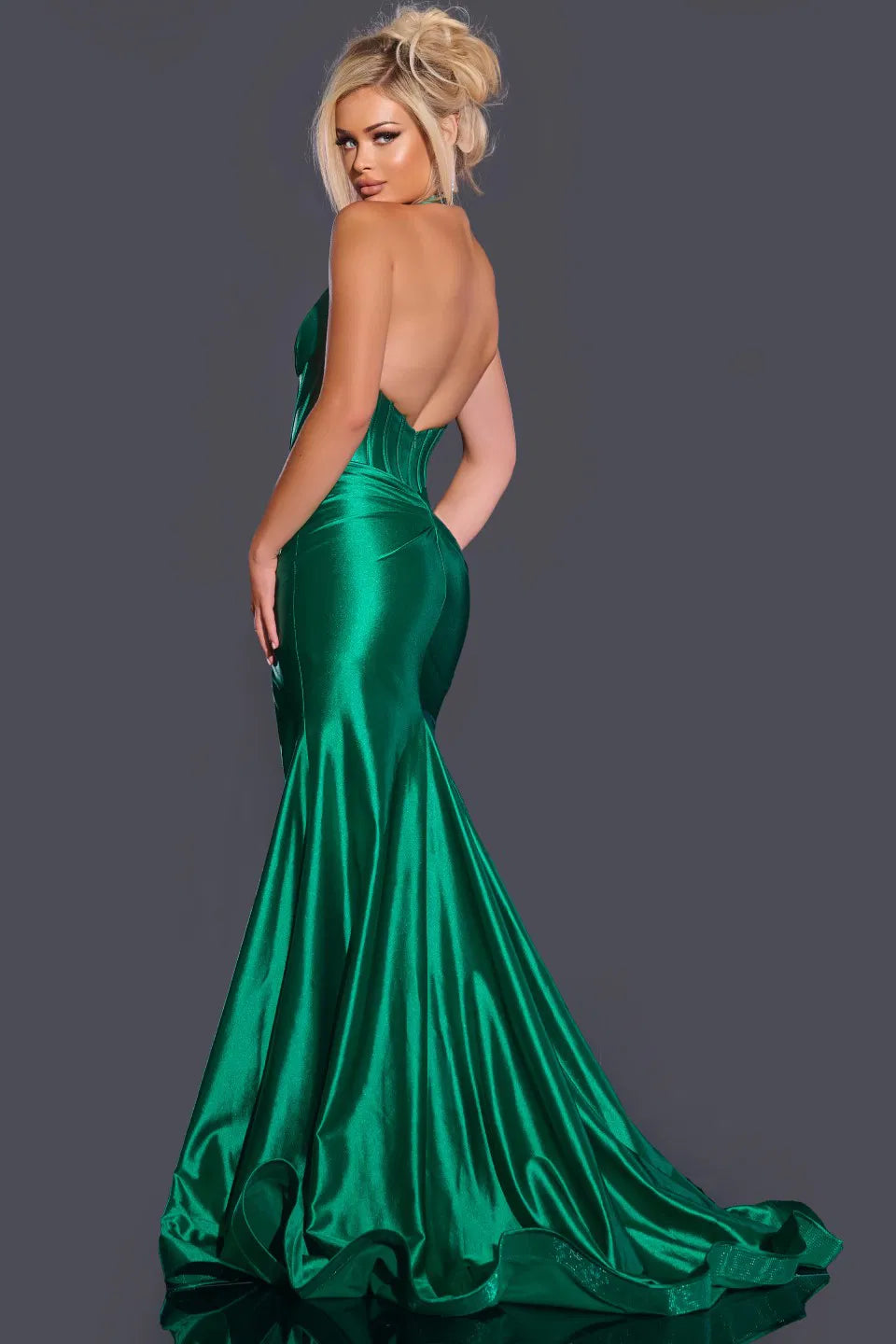 Jovani 41012 Plunge Halter Gown with High Slit
