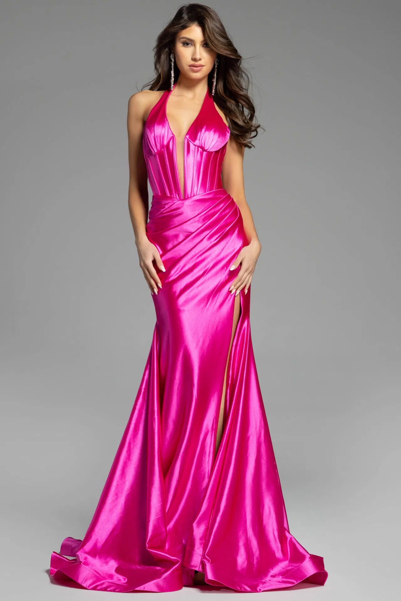Jovani 41012 Plunge Halter Gown with High Slit