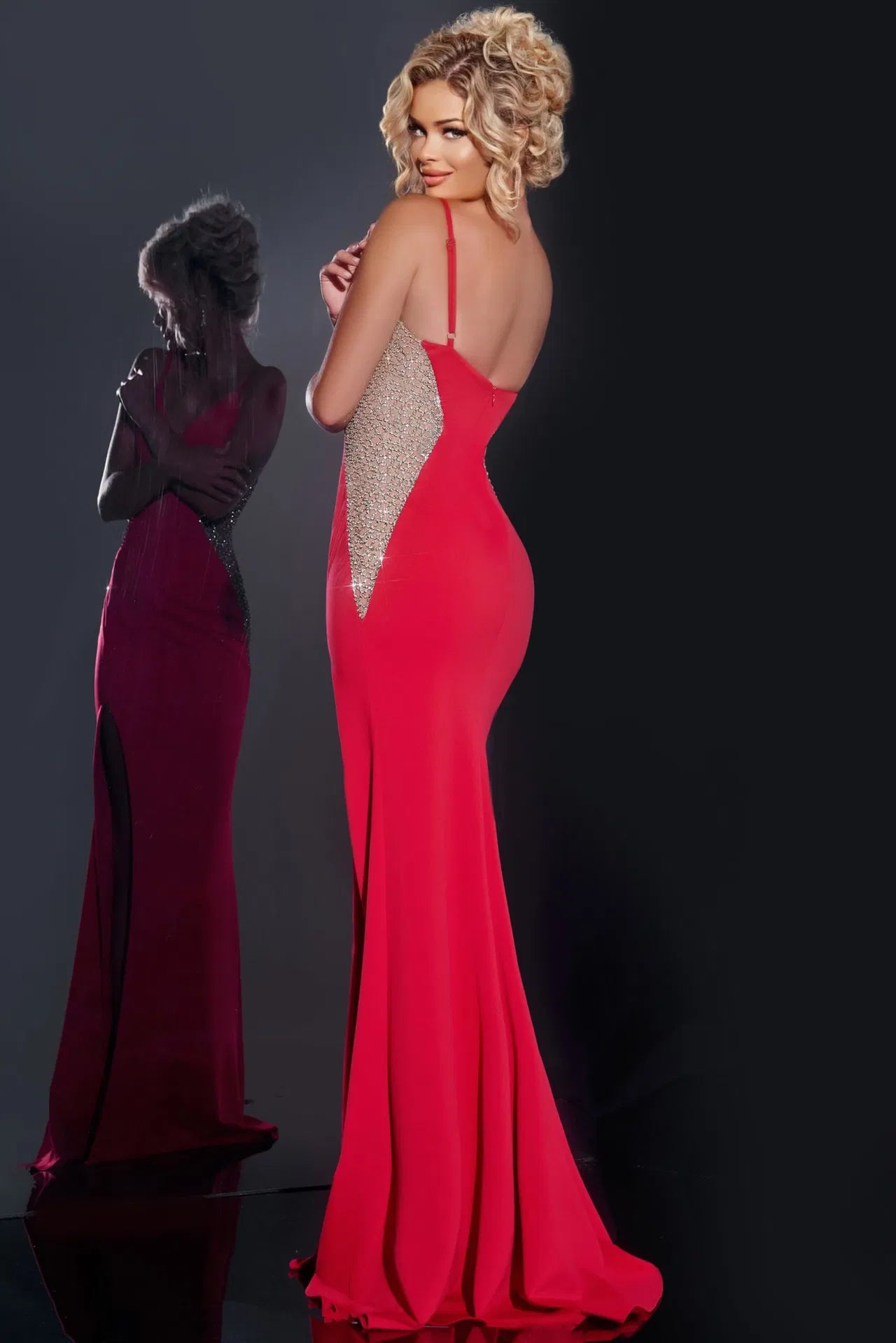 Jovani 42002 Fitted Gown with Crystal Side Accents