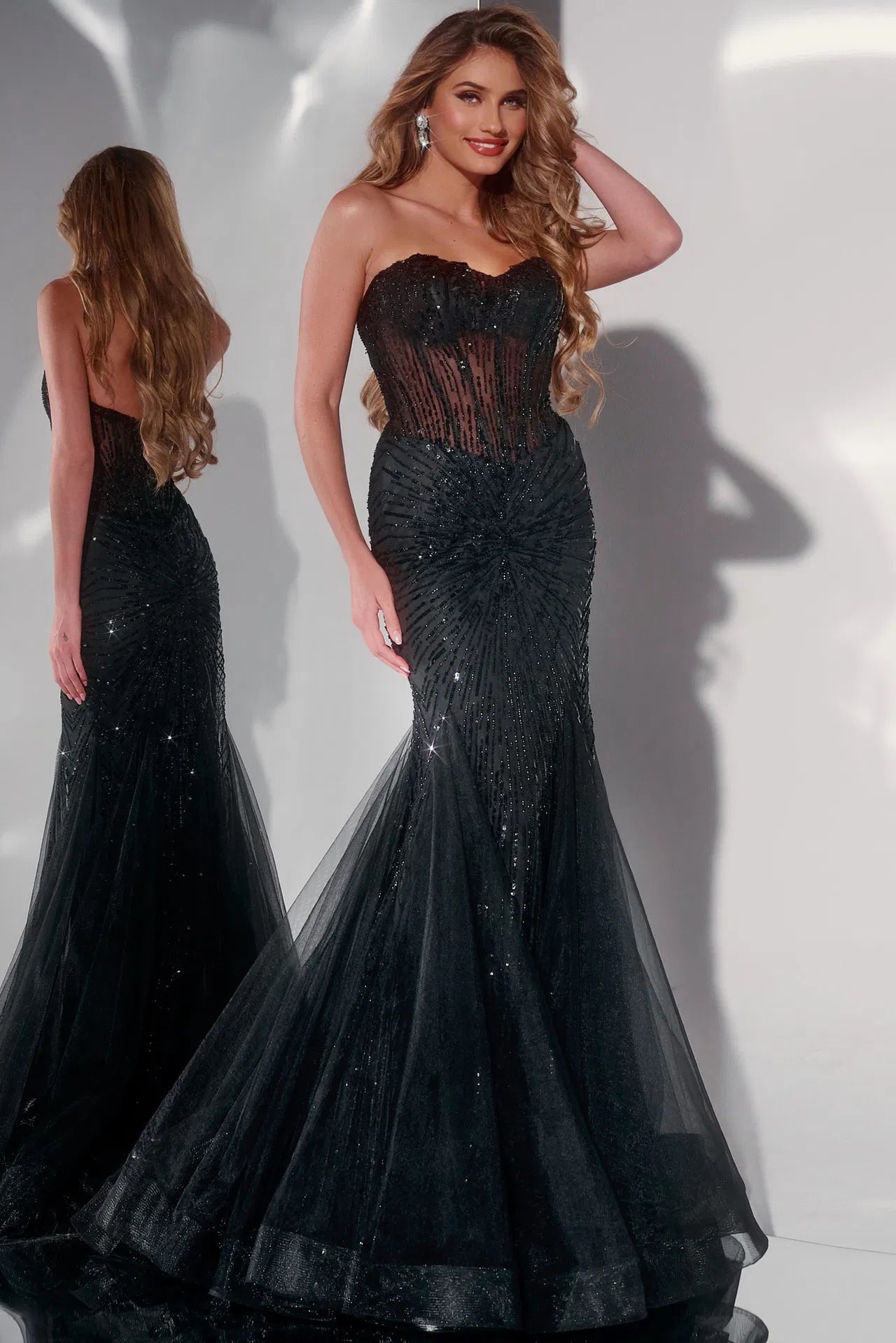 Jovani 42217 Strapless Mermaid Gown with Sheer Beaded Bodice