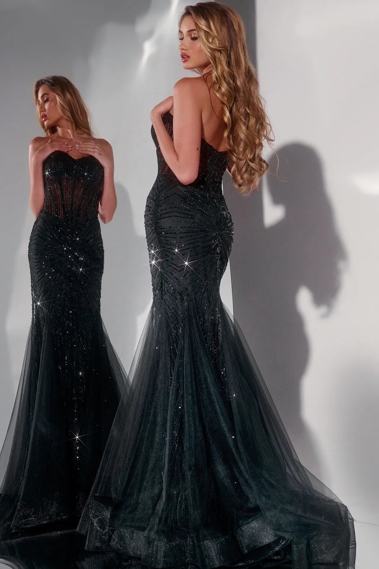 Jovani 42217 Strapless Mermaid Gown with Sheer Beaded Bodice