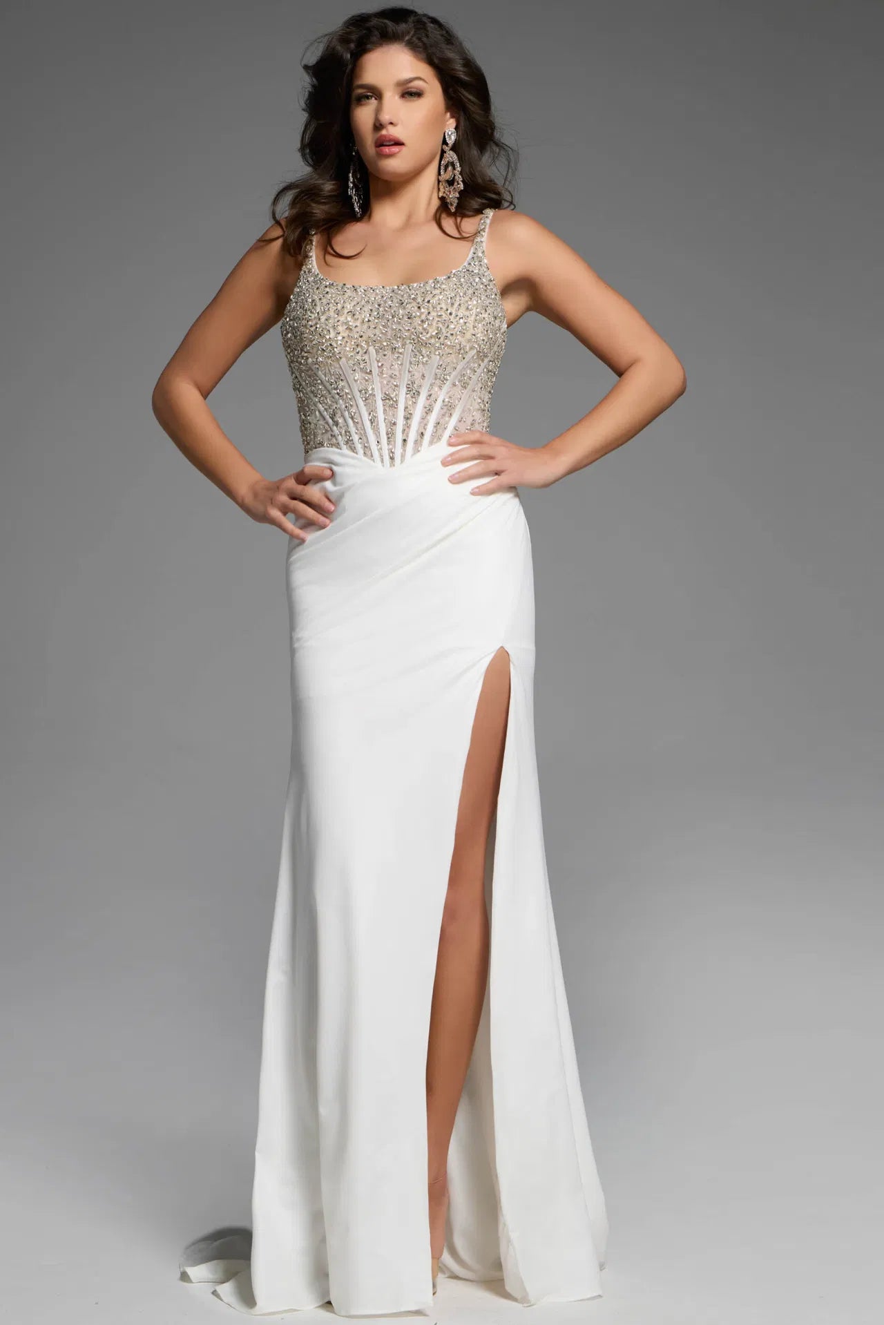 Jovani 42343 Sleeveless Gown with Beaded Bodice and High Slit
