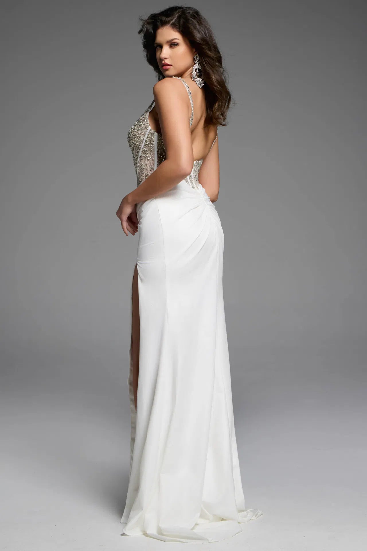 Jovani 42343 Sleeveless Gown with Beaded Bodice and High Slit