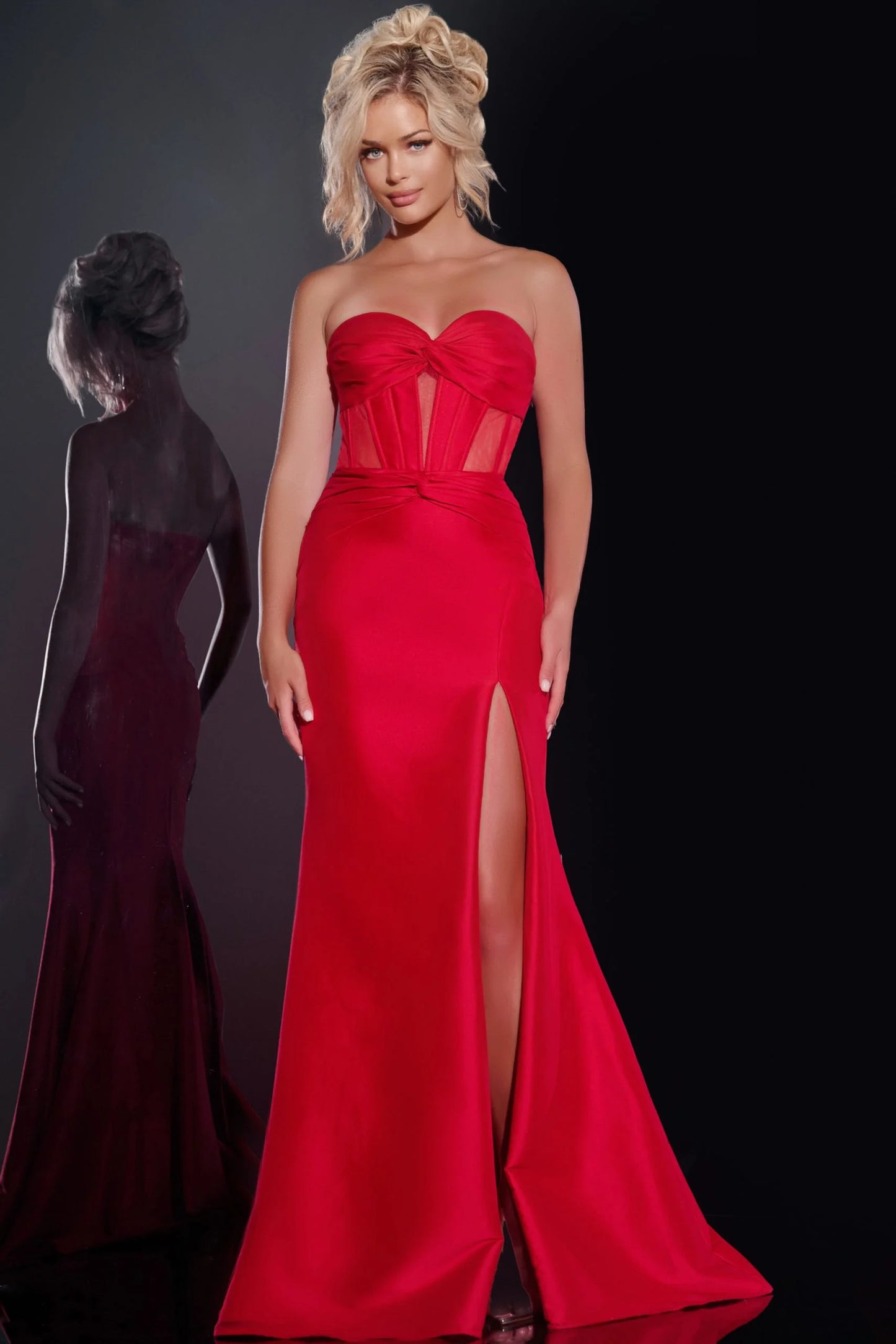 Jovani 42375 Strapless Gown with Sheer Corset and High Slit