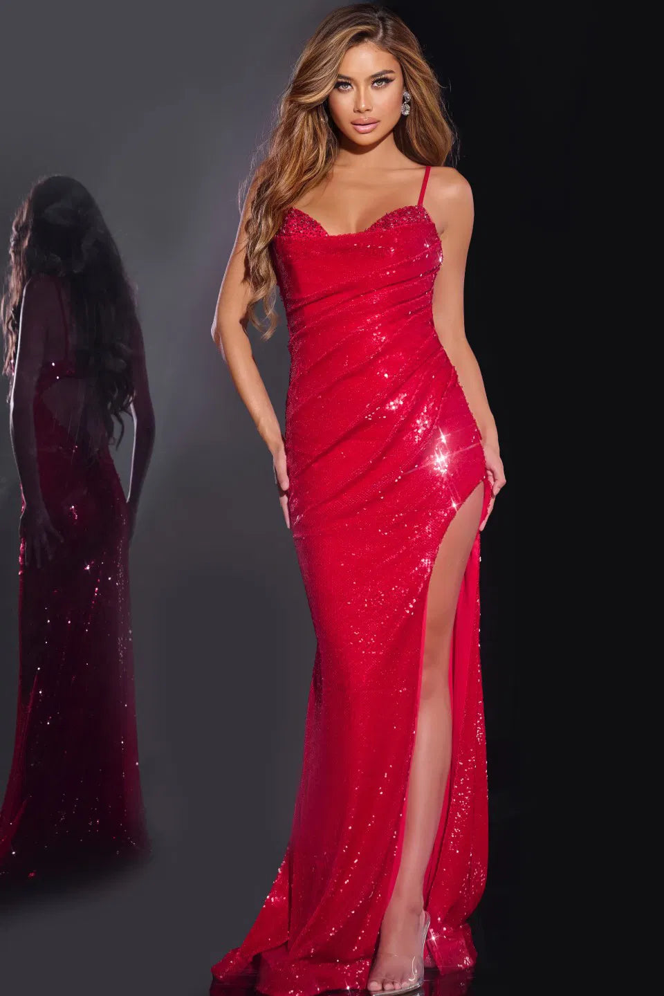 Jovani 42379 Sequin Gown with Sweetheart Neckline and High Slit