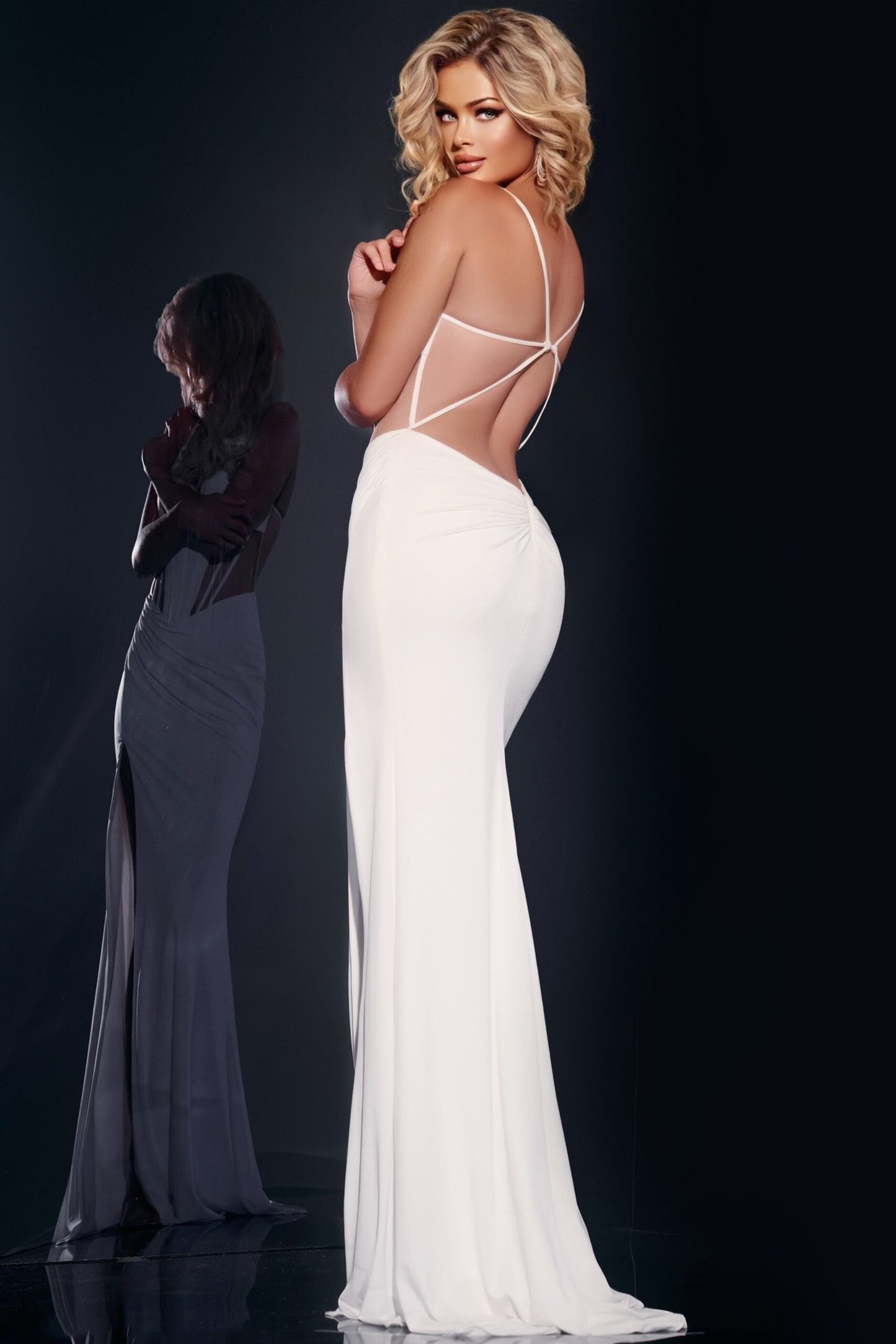 Jovani 42534 Spaghetti Straps Gown with Open Back