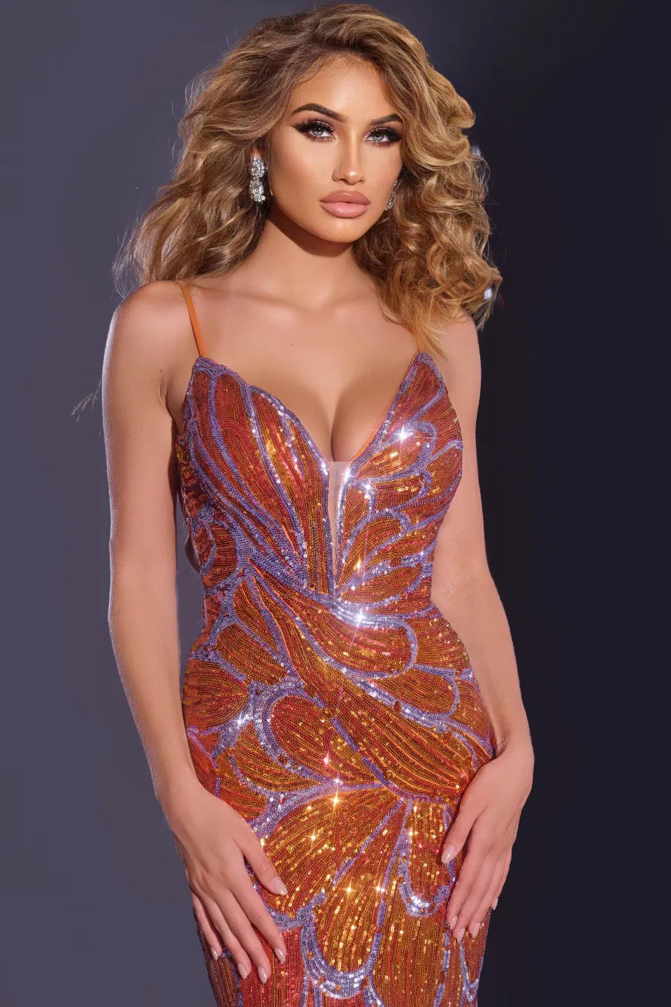 Jovani 42600 Sequin Plunging V-Neck Gown with Intricate Beading