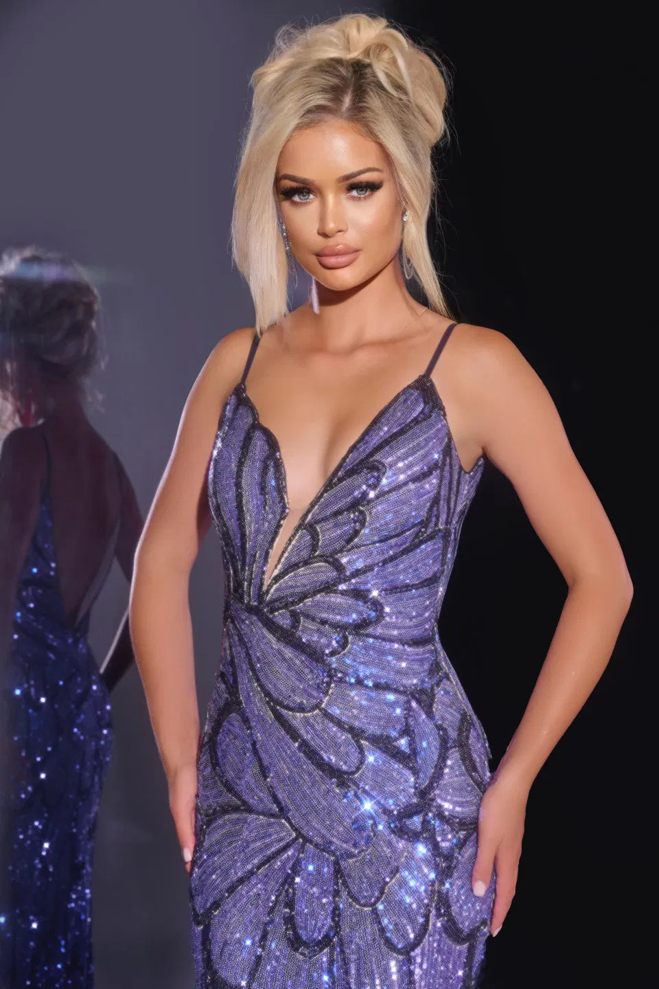 Jovani 42600 Sequin Plunging V-Neck Gown with Intricate Beading