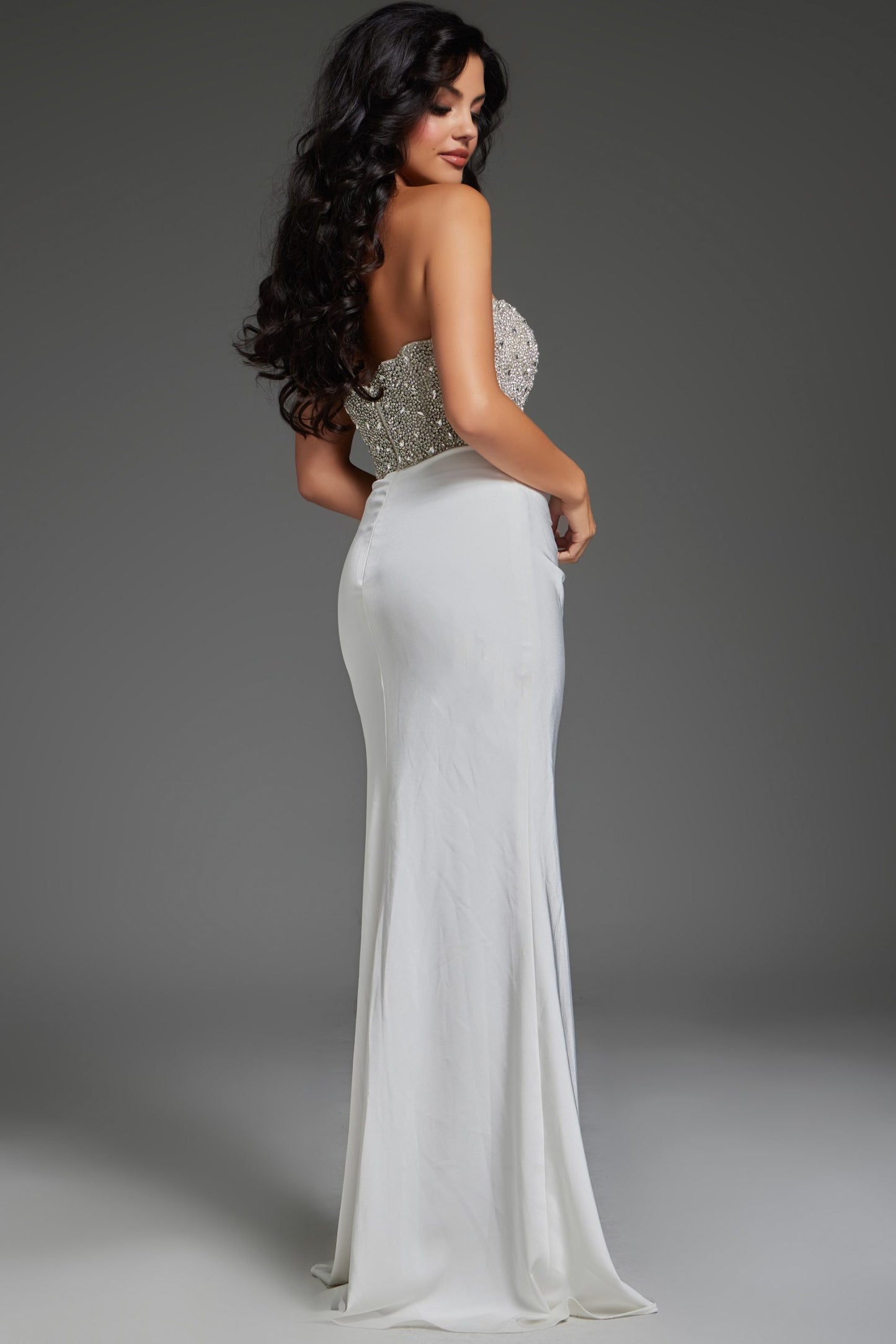 Jovani 42637 Beaded Strapless Gown with Side Slit