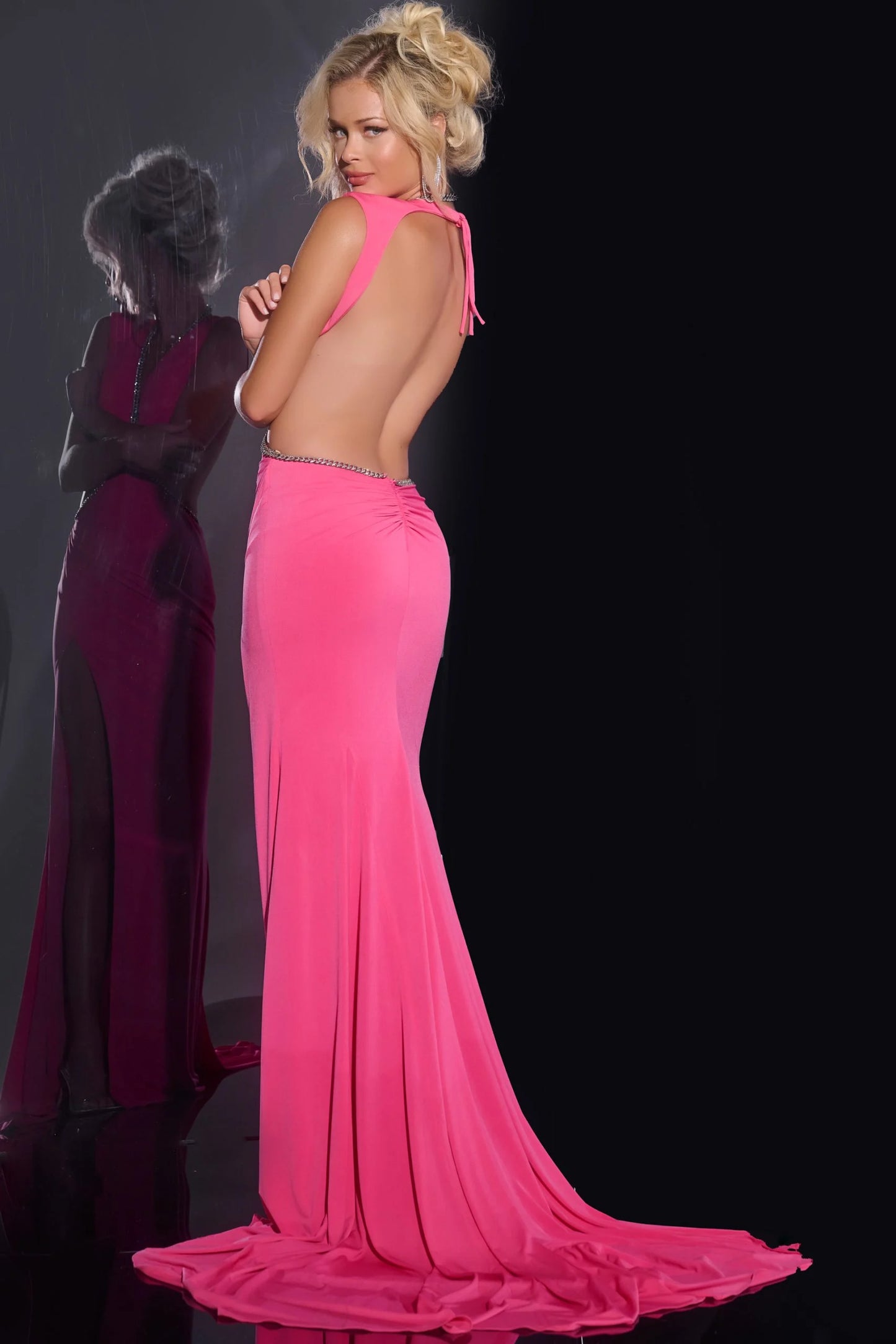 Jovani 42675 Hot Pink Backless Cut-Out Gown