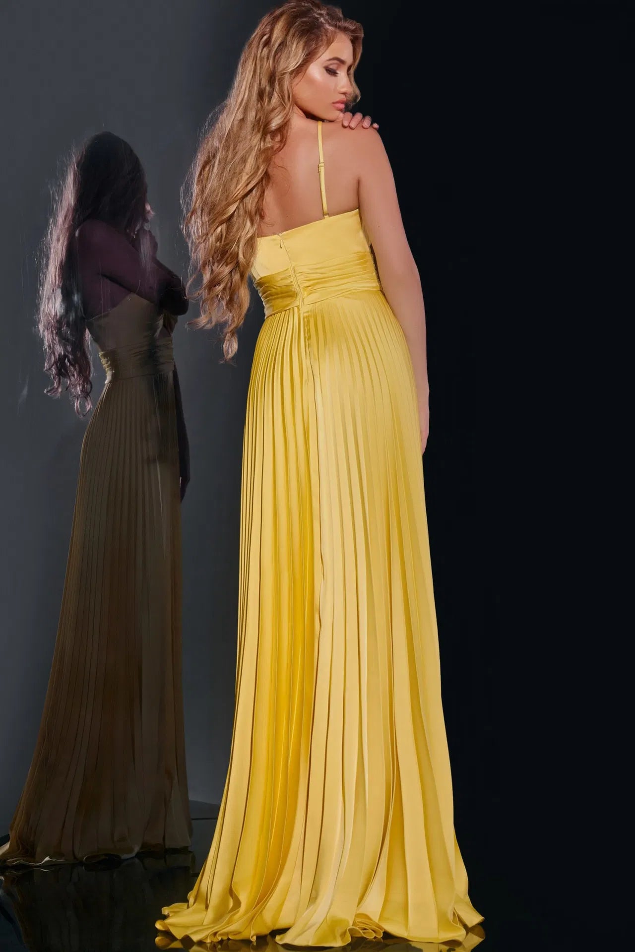 Jovani 42971 Pleated Gown with Knot Bodice and High Slit
