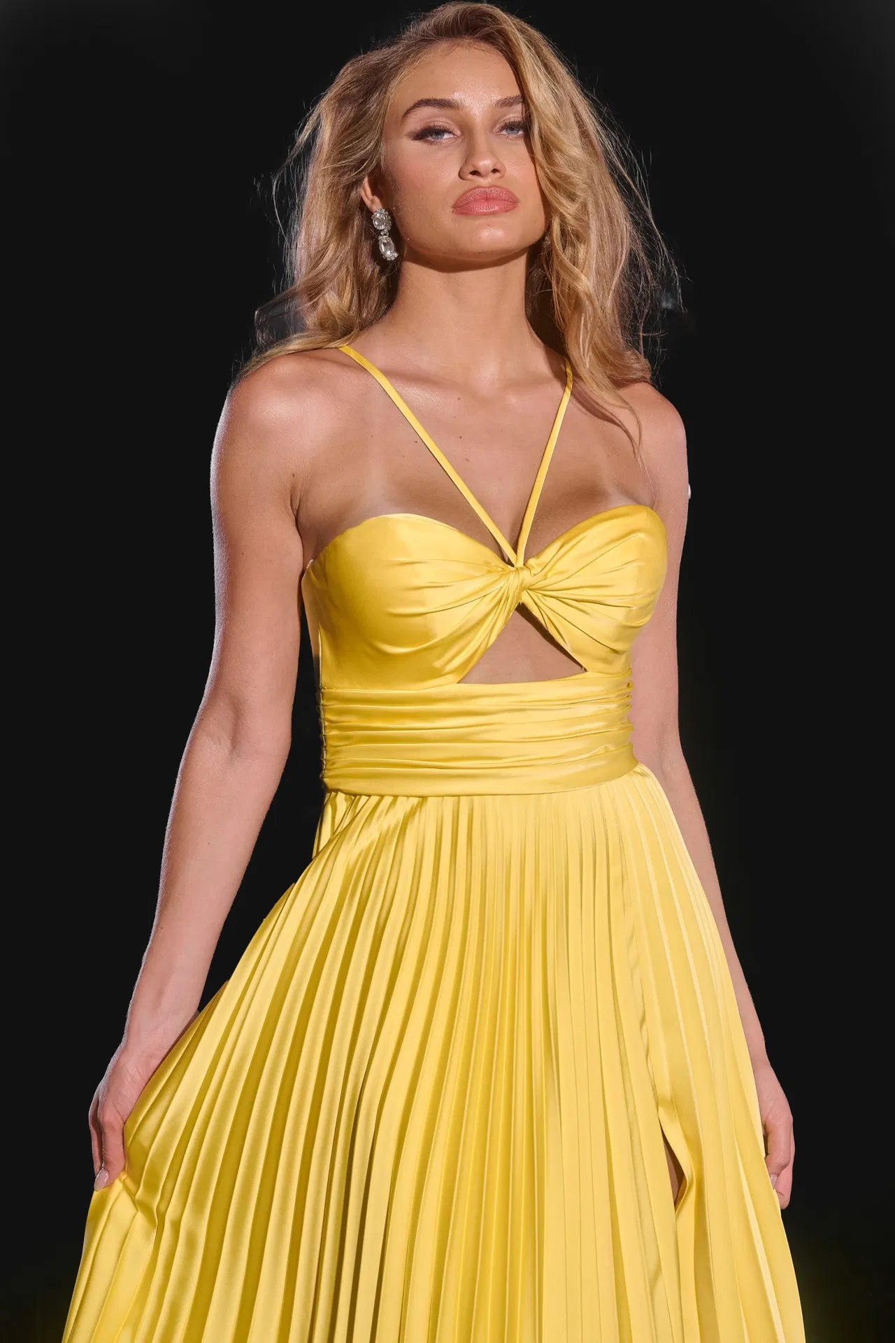 Jovani 42971 Pleated Gown with Knot Bodice and High Slit