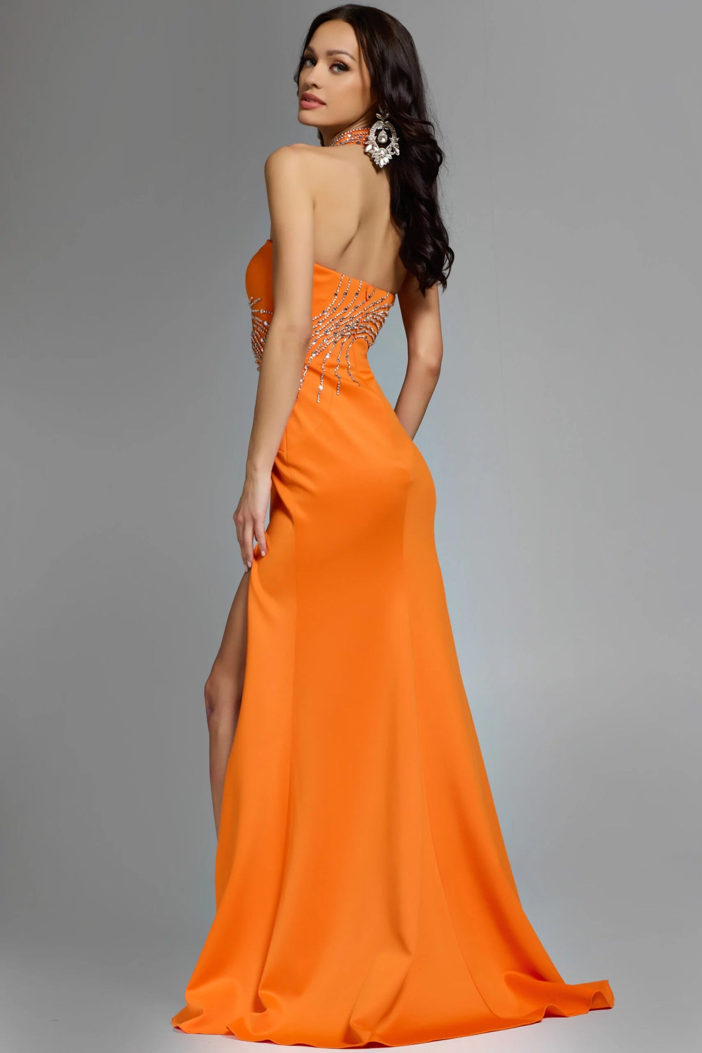 Jovani 43018 Halter Gown With Beaded Neckline