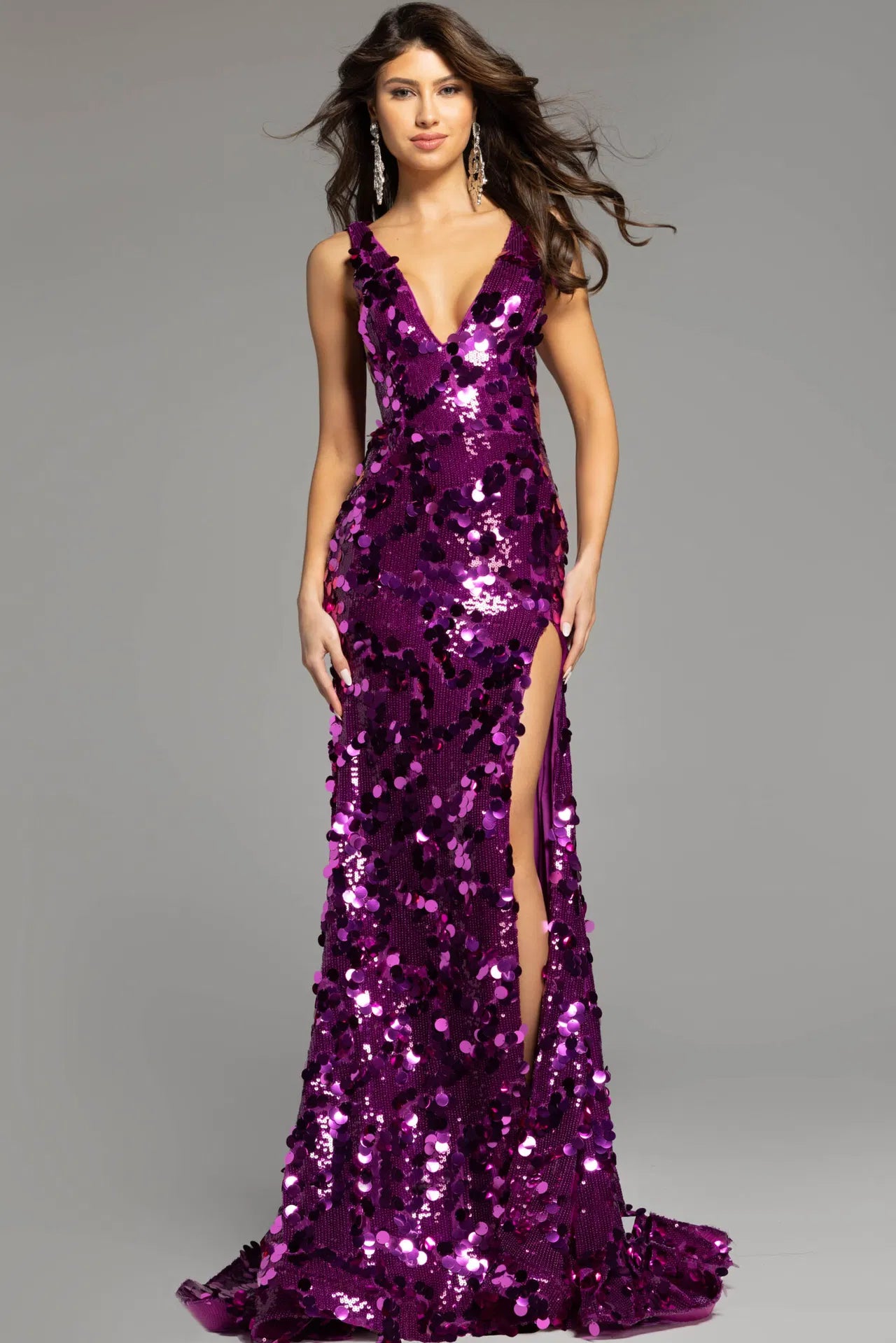 Jovani 43056 Sequin Gown with Plunging V Neck