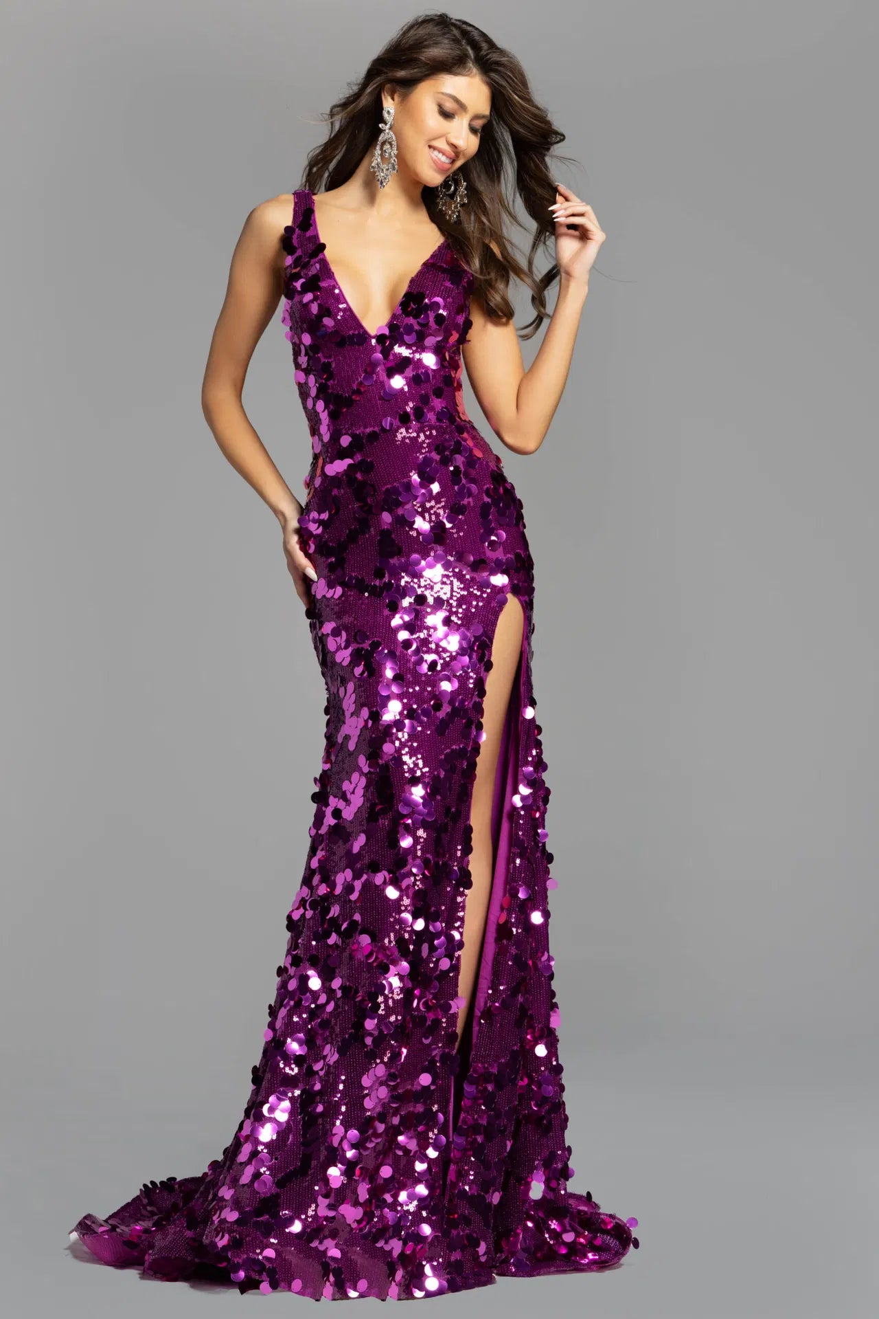 Jovani 43056 Sequin Gown with Plunging V Neck