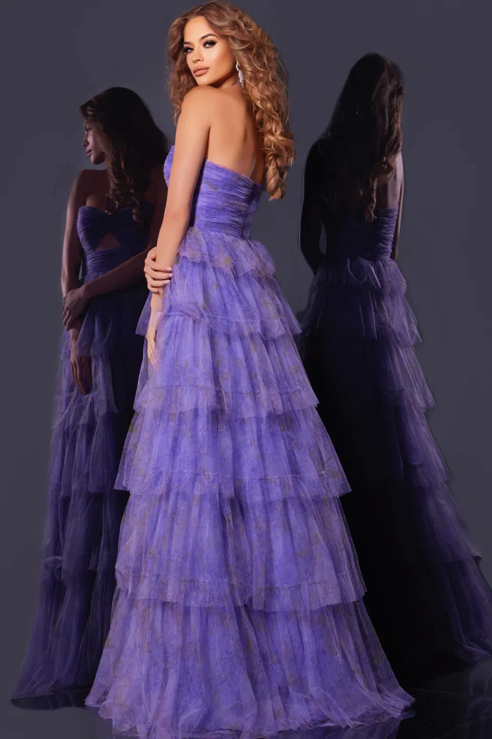 Jovani 43169 Halter Neck A-Line Gown with Tiered Skirt