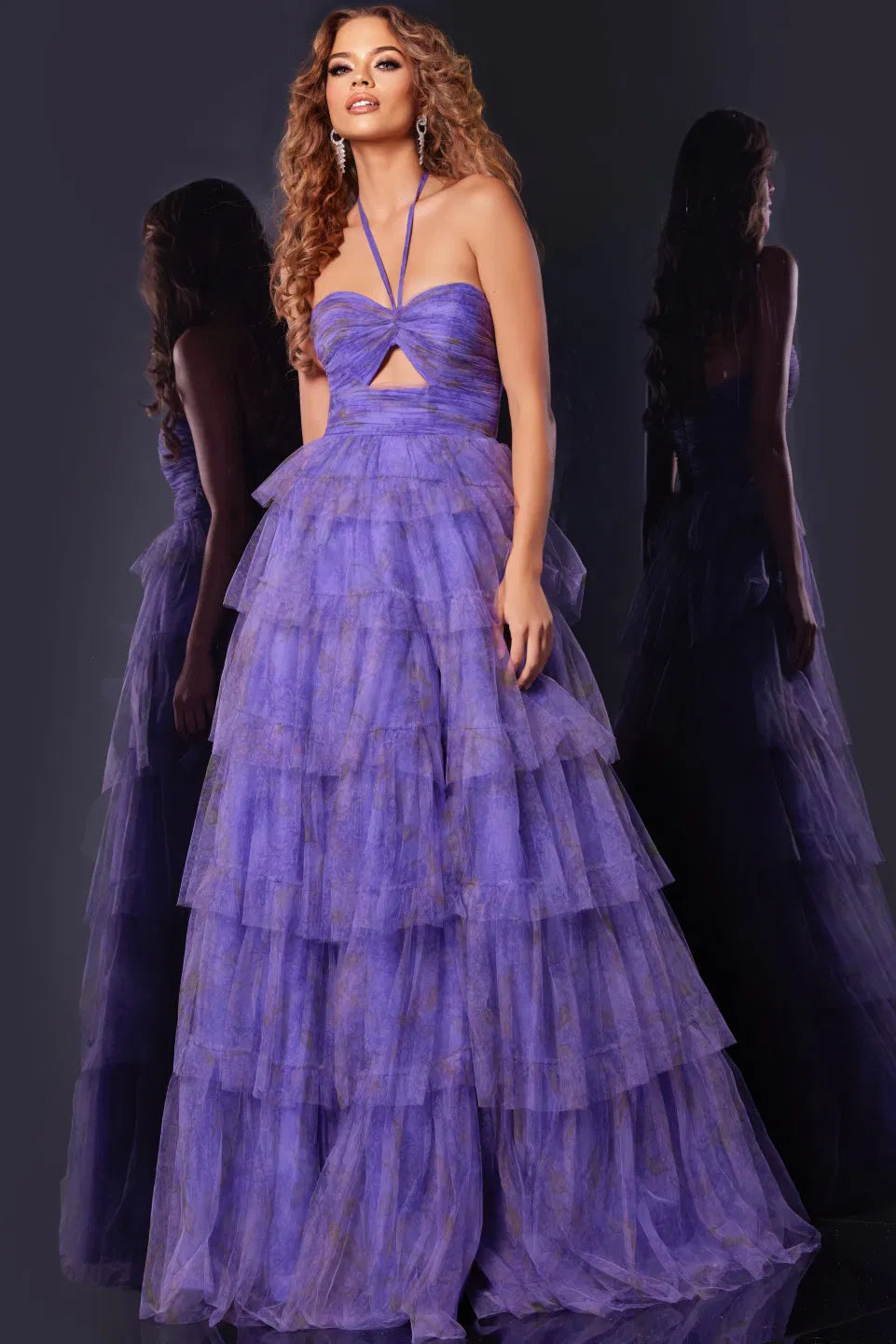Jovani 43169 Halter Neck A-Line Gown with Tiered Skirt