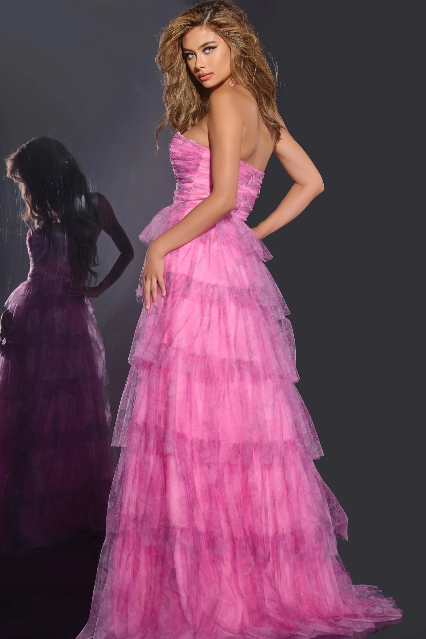 Jovani 43170 Halter Neck Tiered Tulle Gown