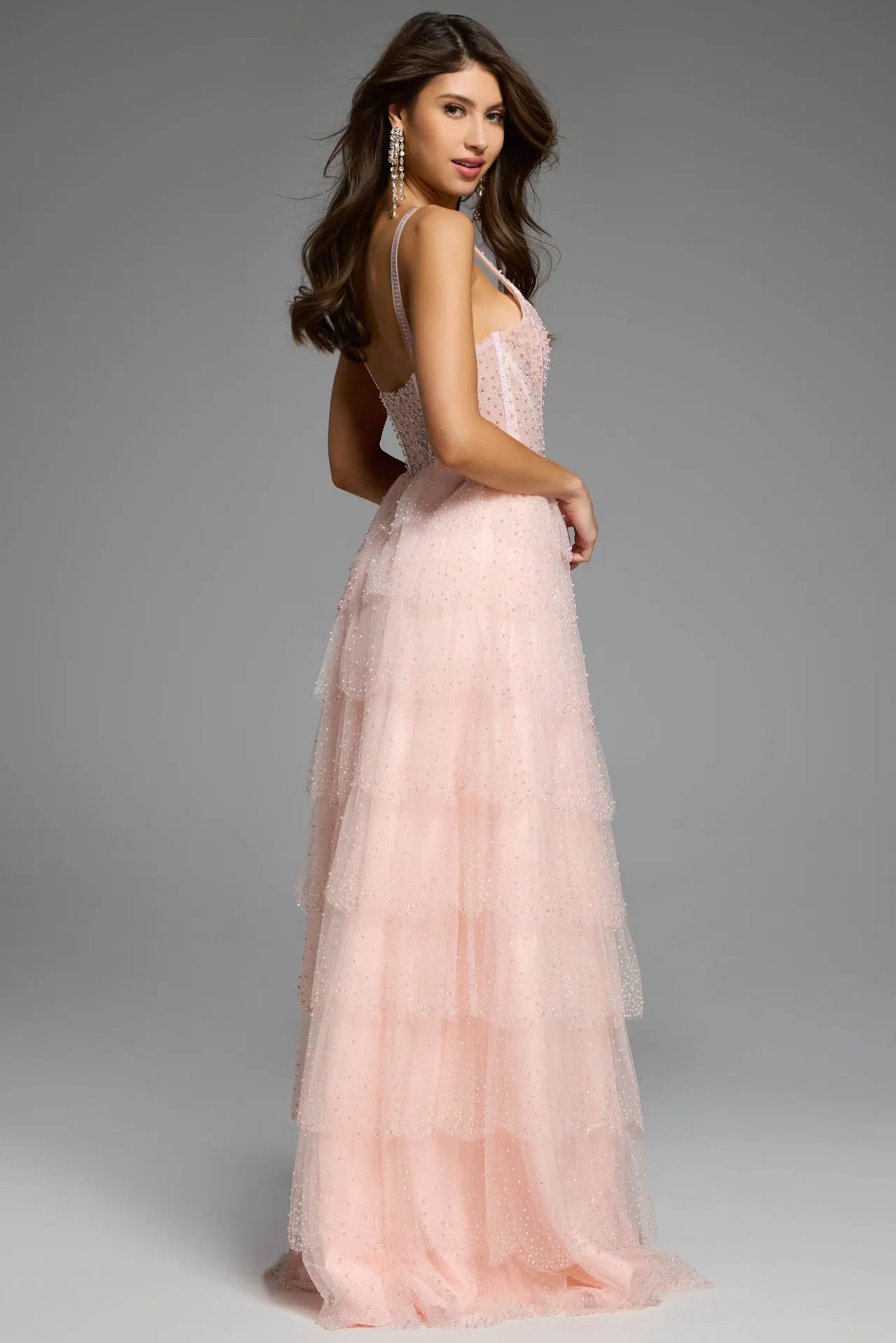 Jovani 43193 Tiered Sequin Gown with Sheer Corset Bodice