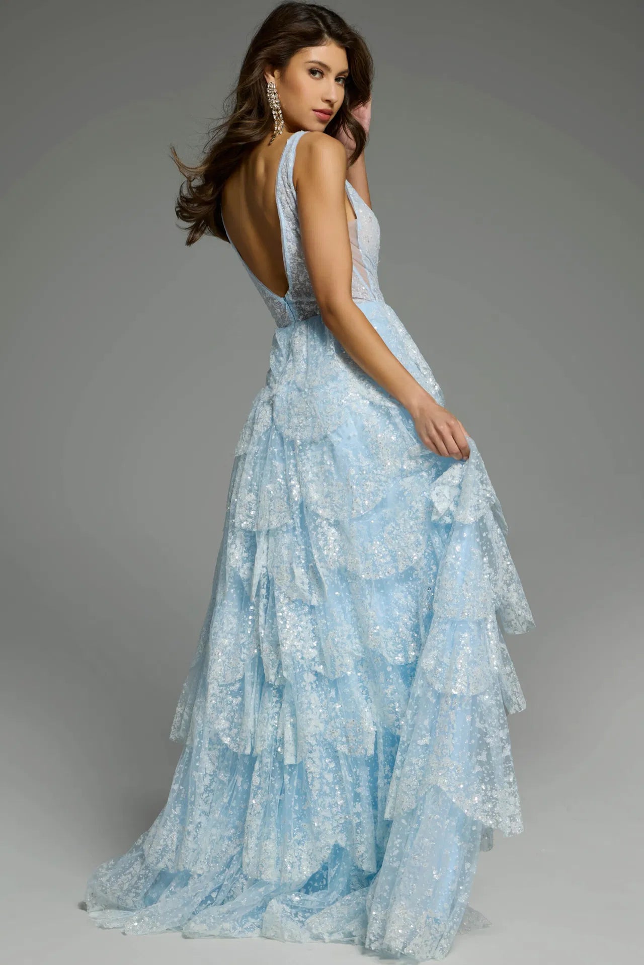 Jovani 43198 Sleeveless V-Neck Gown with Sequin Layers