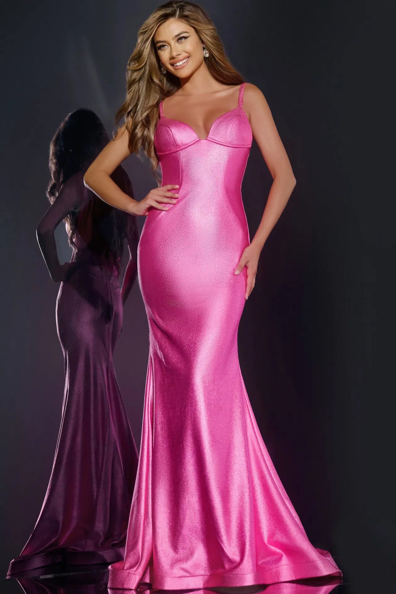 Jovani 43443 Elegant Mermaid Gown with Plunging Neckline