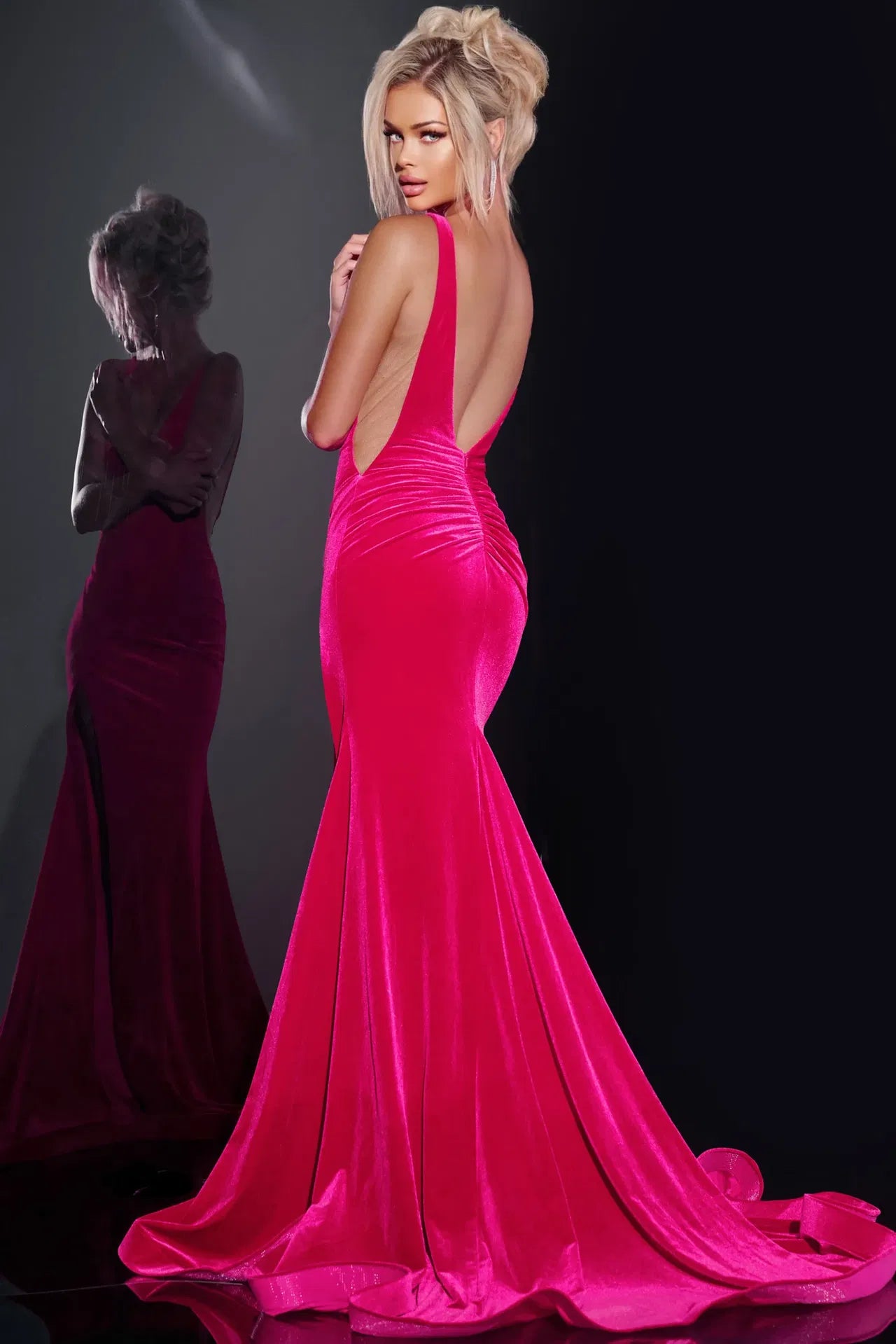 Jovani 43578 Velvet Fitted Gown with Plunging Neckline