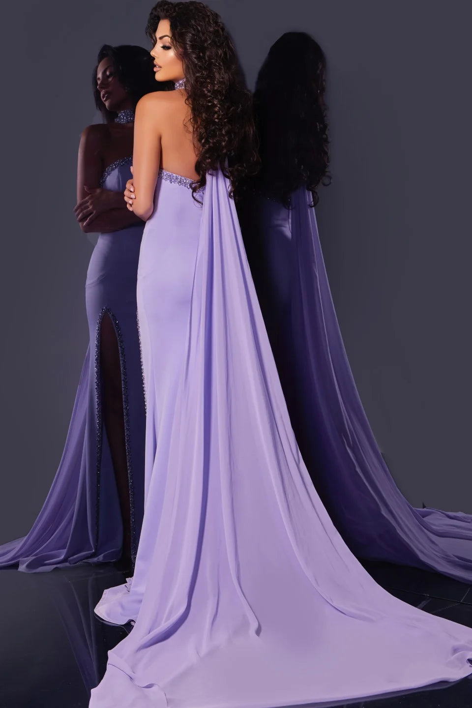 Jovani 43658 Halter Neck Gown with Embellished High Slit