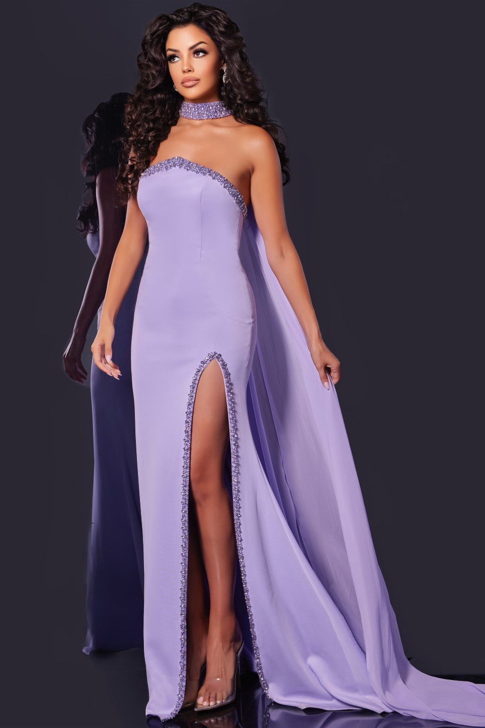 Jovani 43658 Halter Neck Gown with Embellished High Slit