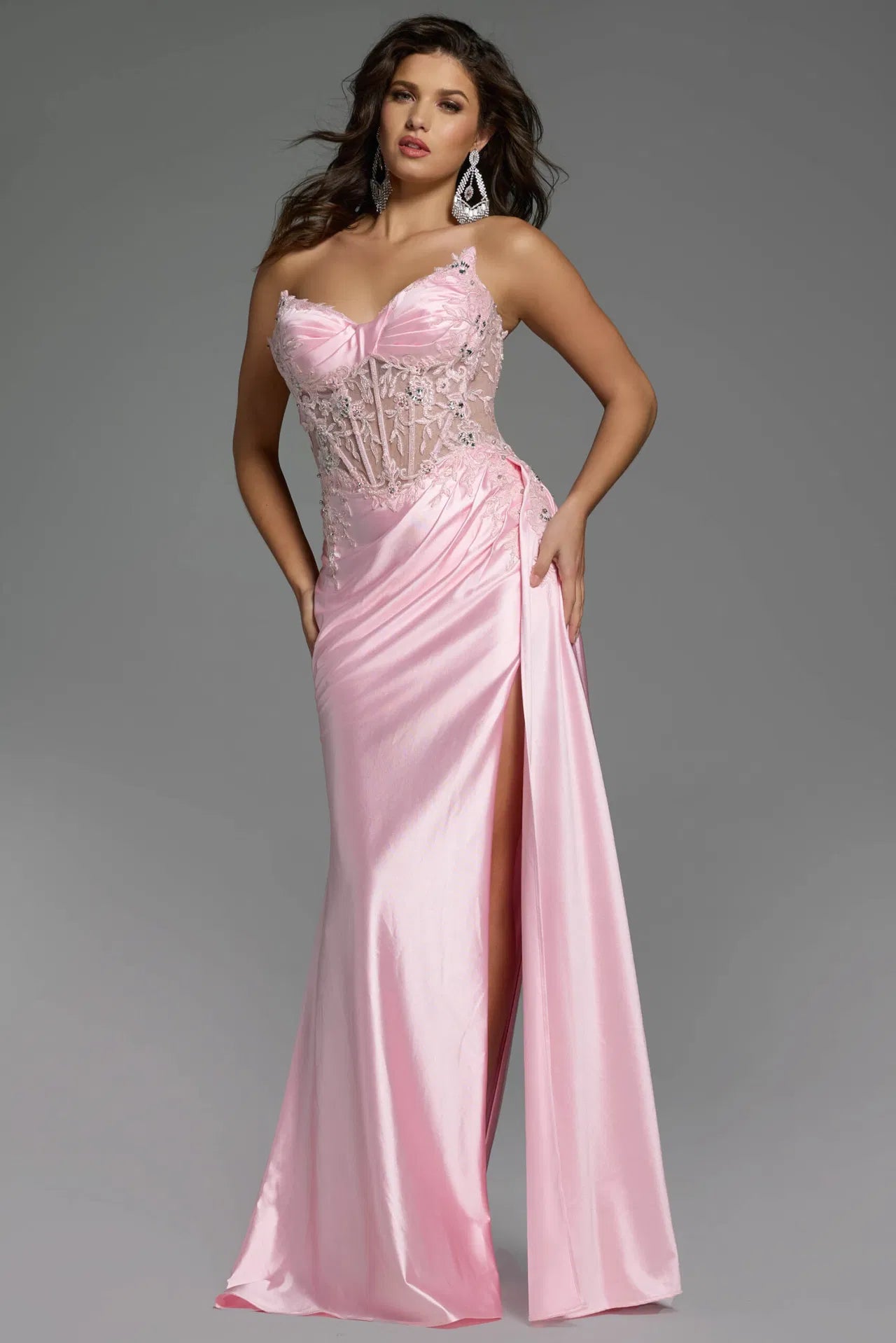 Jovani 43848 Strapless sweetheart neckline with a delicately embroidered bodice