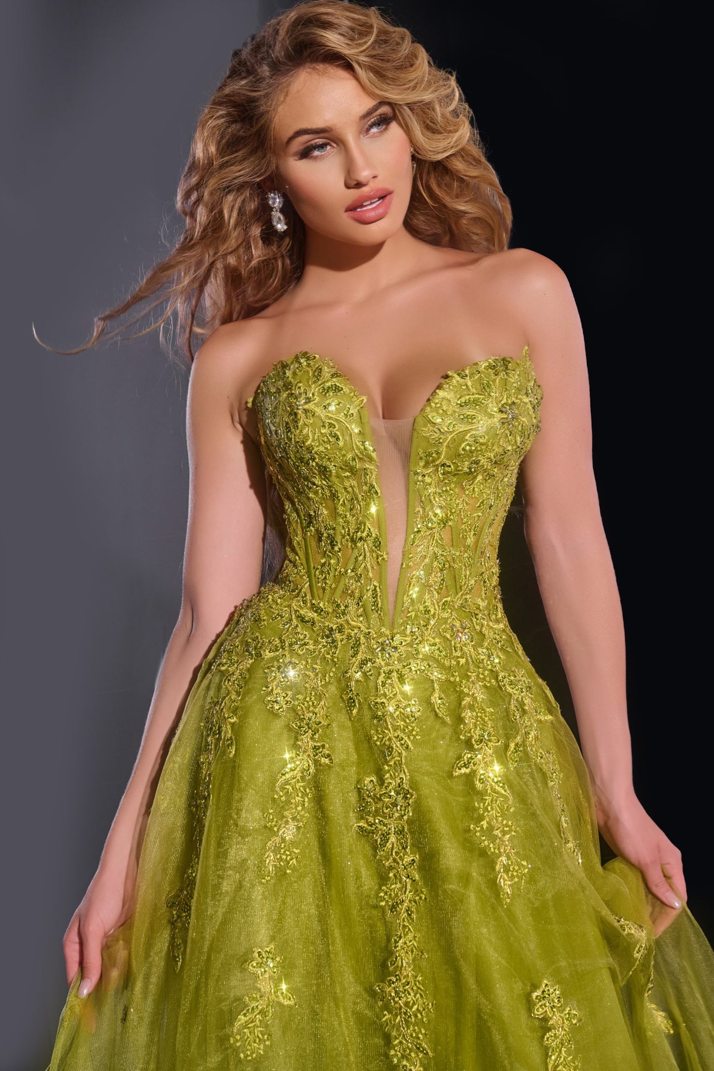 Jovani 43849 Strapless Ball Gown with Embroidered Bodice and Tulle Skirt