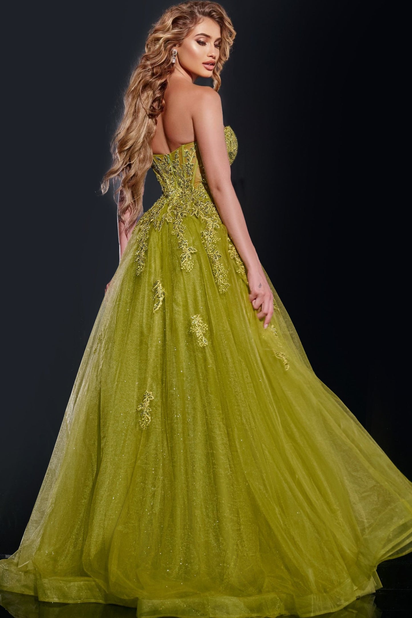 Jovani 43849 Strapless Ball Gown with Embroidered Bodice and Tulle Skirt