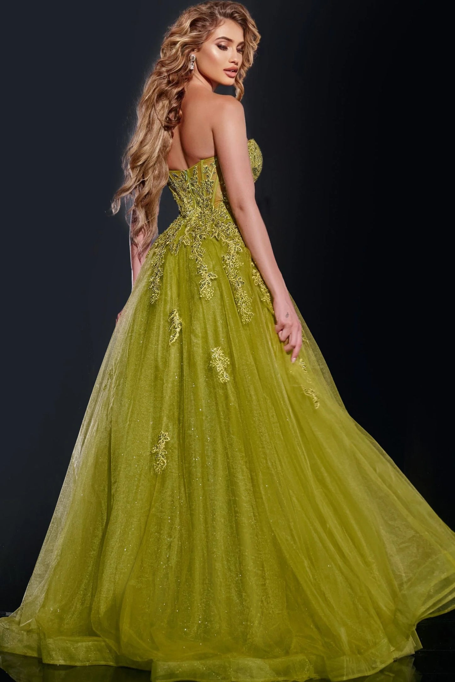 Jovani 43849 Strapless Ball Gown with Embroidered Bodice and Tulle Skirt