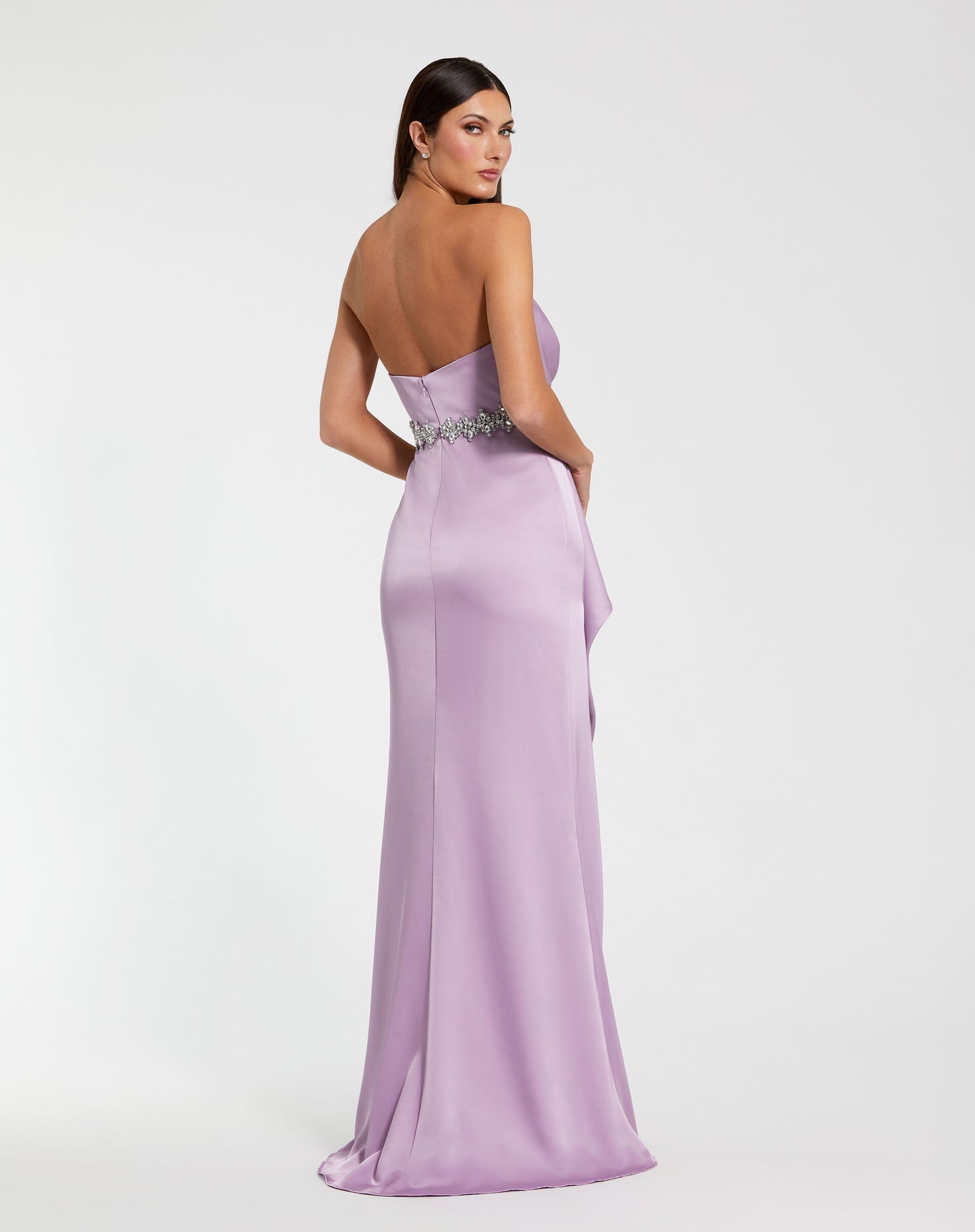 Mac Duggal 44133 Strapless Satin Gown with Embellished Belt Detail