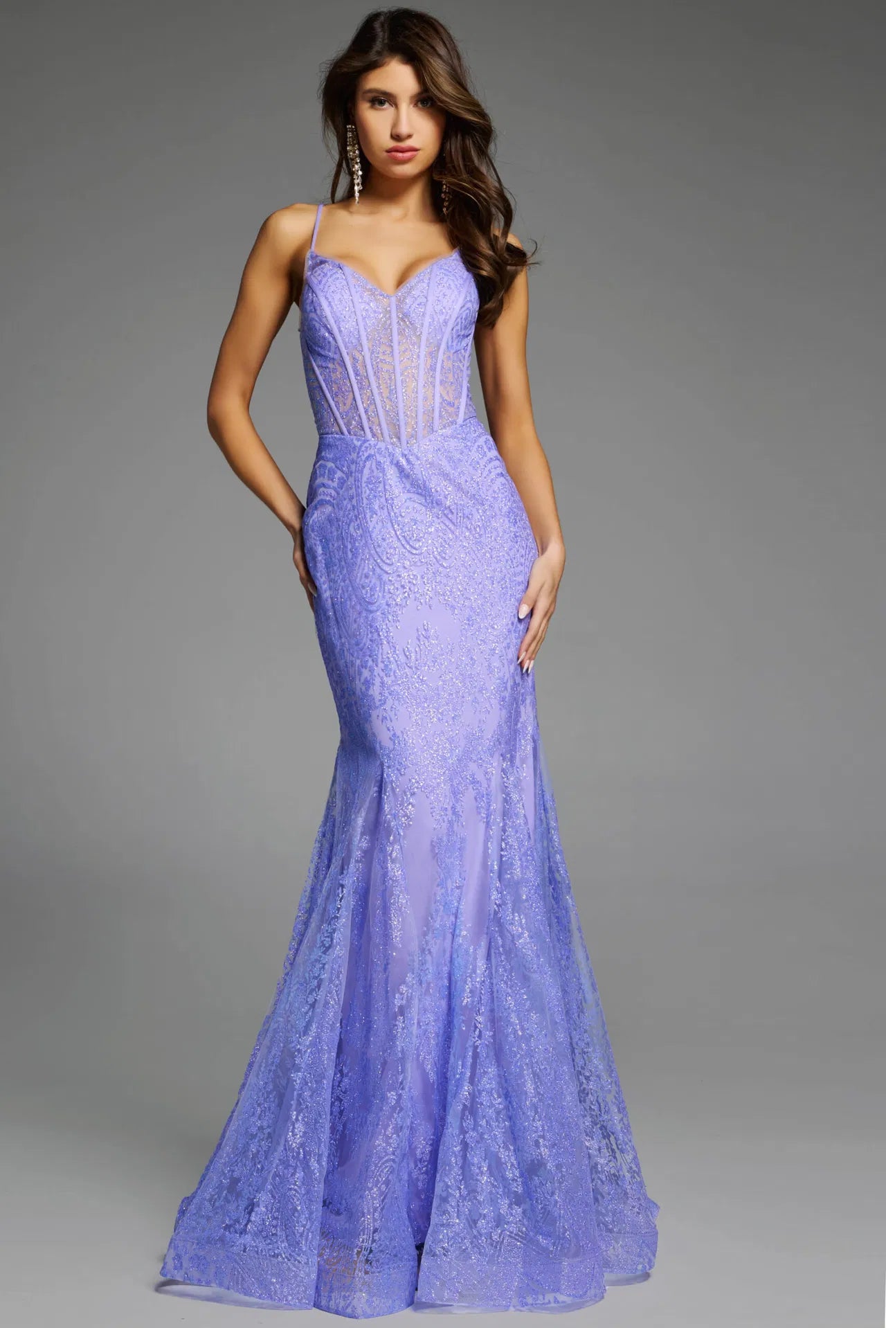 Jovani 44142 Sleeveless Mermaid Gown with Sheer Beaded Bodice