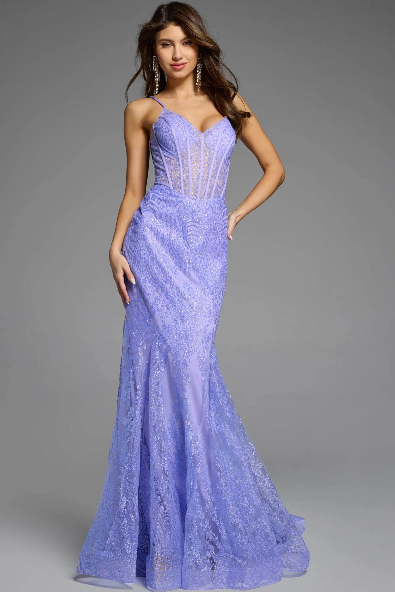 Jovani 44142 Sleeveless Mermaid Gown with Sheer Beaded Bodice