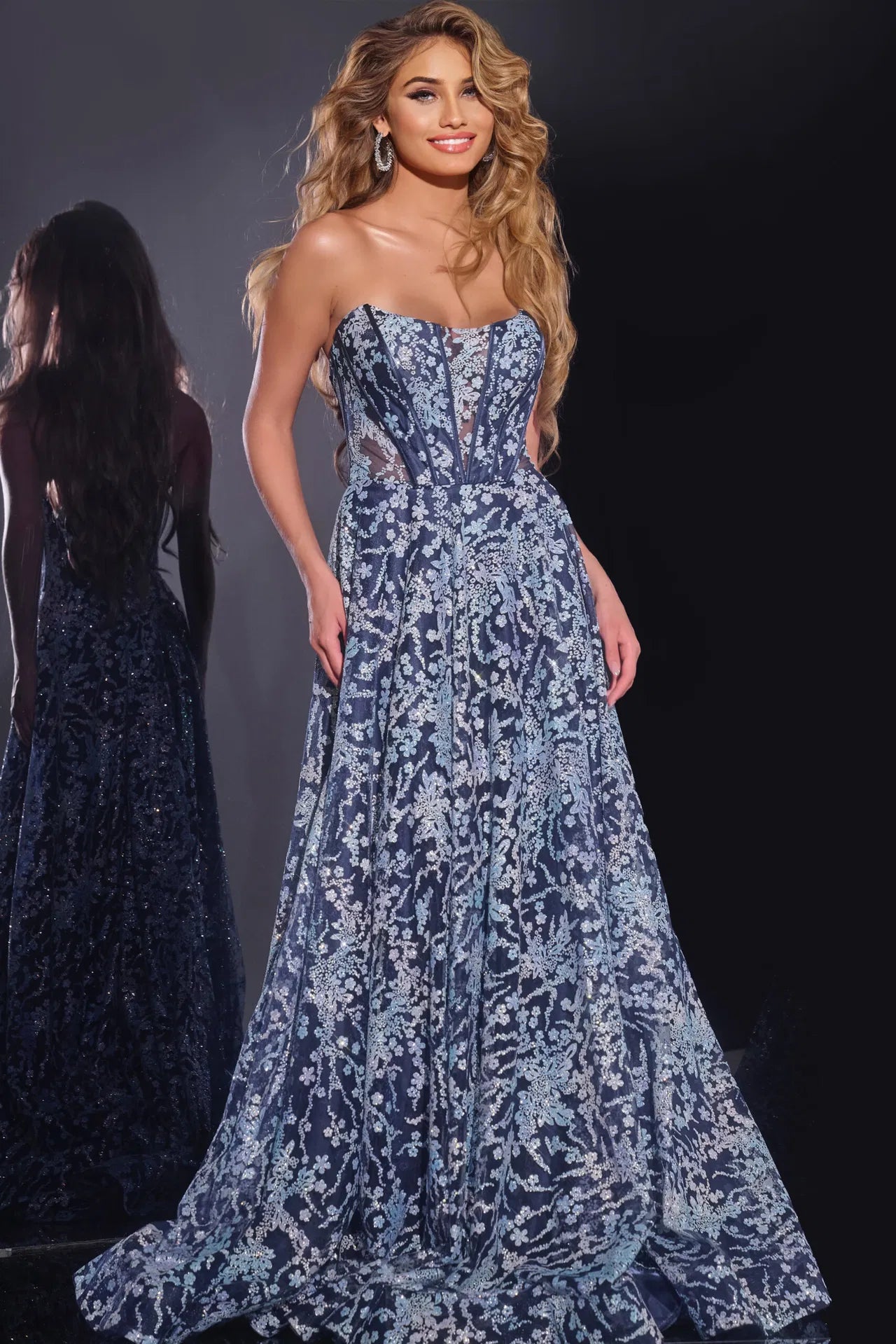 Jovani 44151 Strapless Floral Ball Gown
