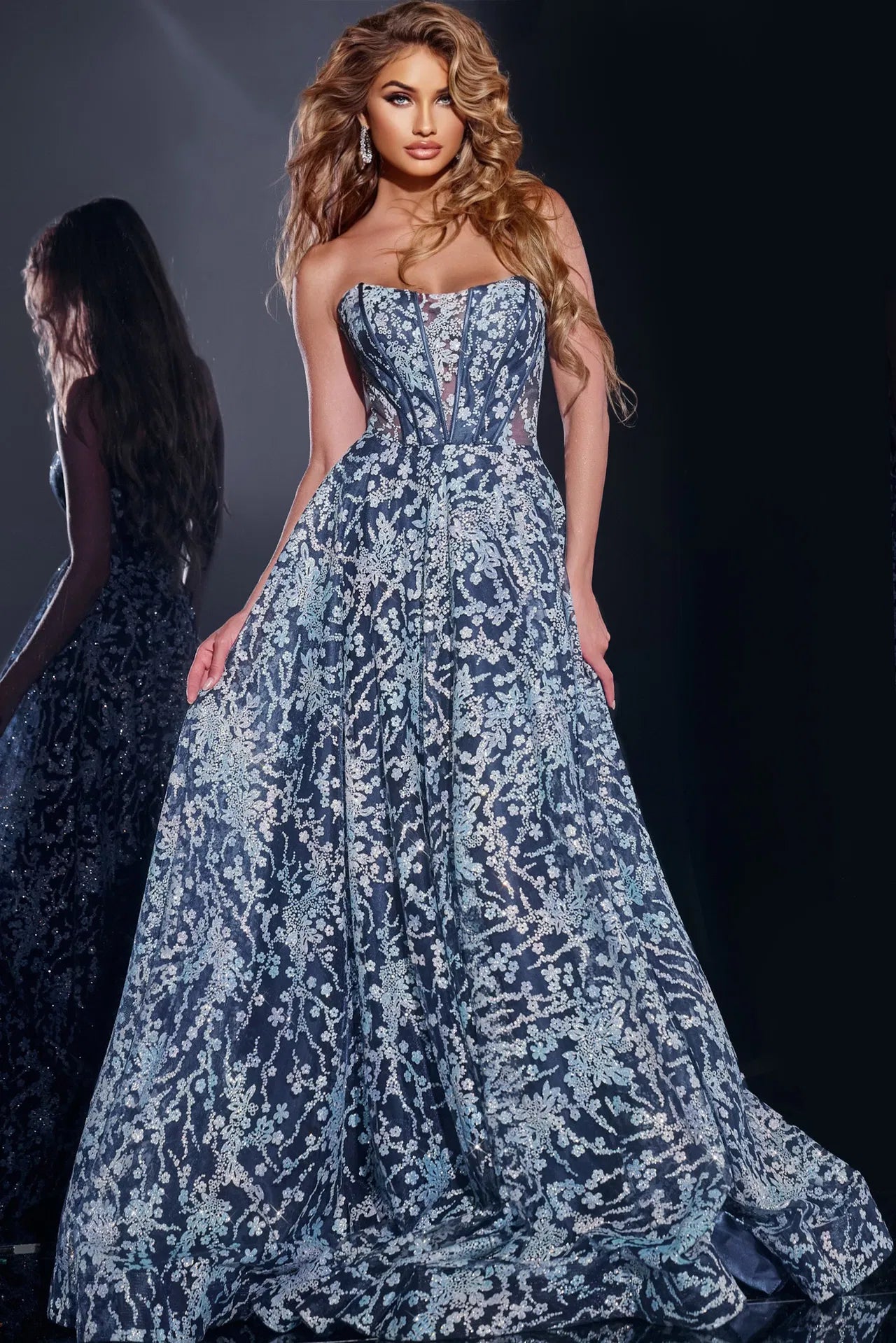 Jovani 44151 Strapless Floral Ball Gown