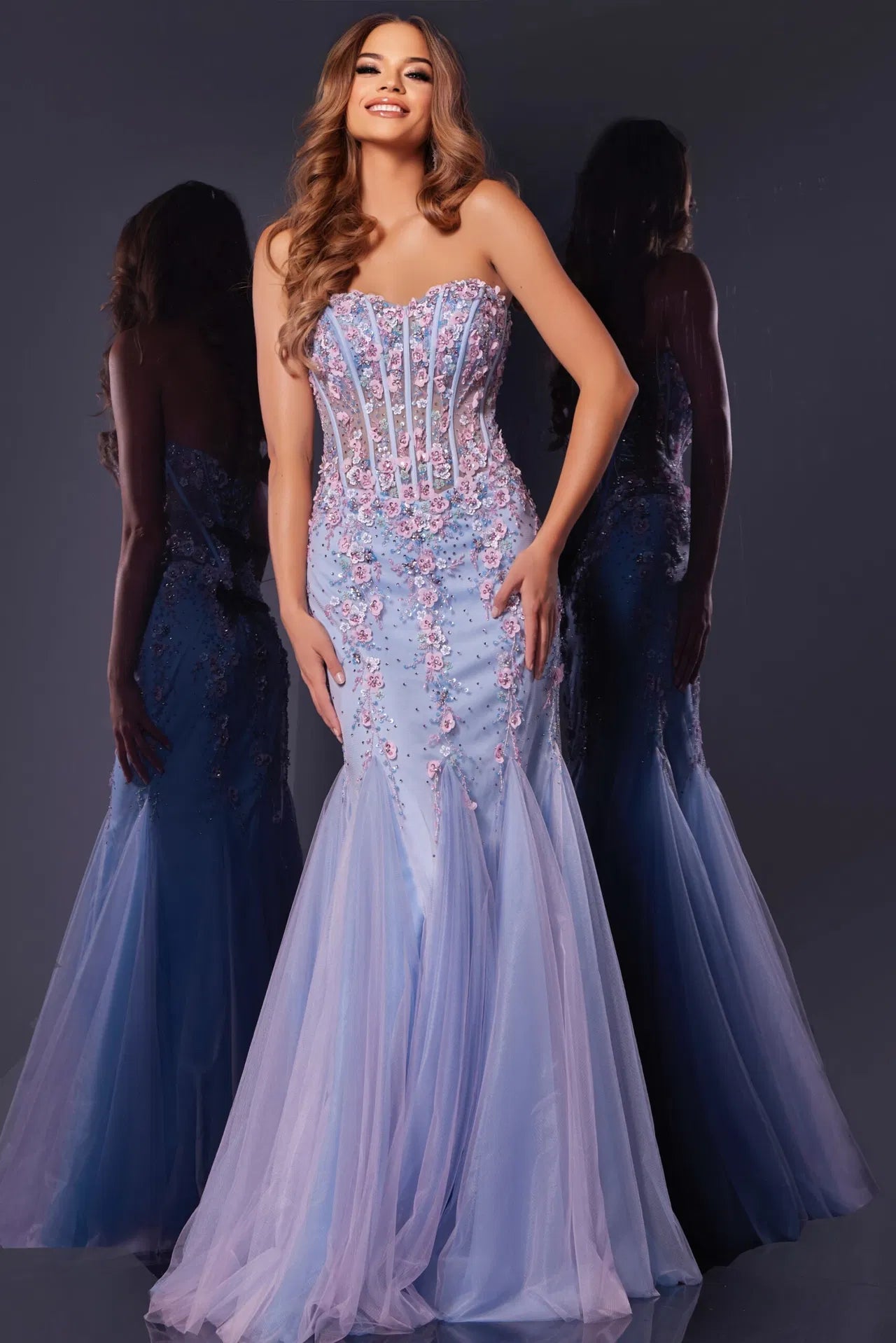 Jovani 44211 Elegant Floral Embellished Strapless Corset Gown