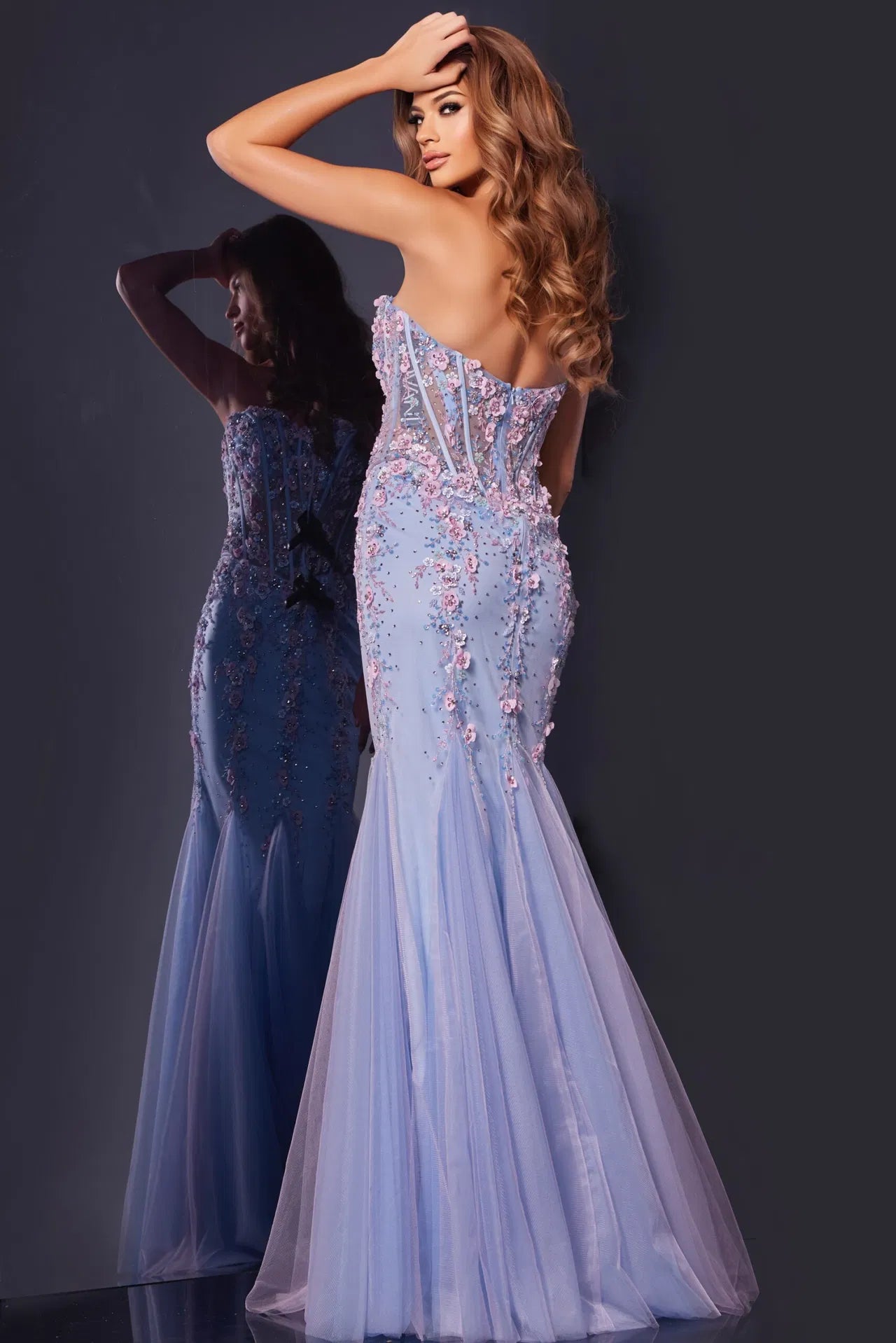 Jovani 44211 Elegant Floral Embellished Strapless Corset Gown