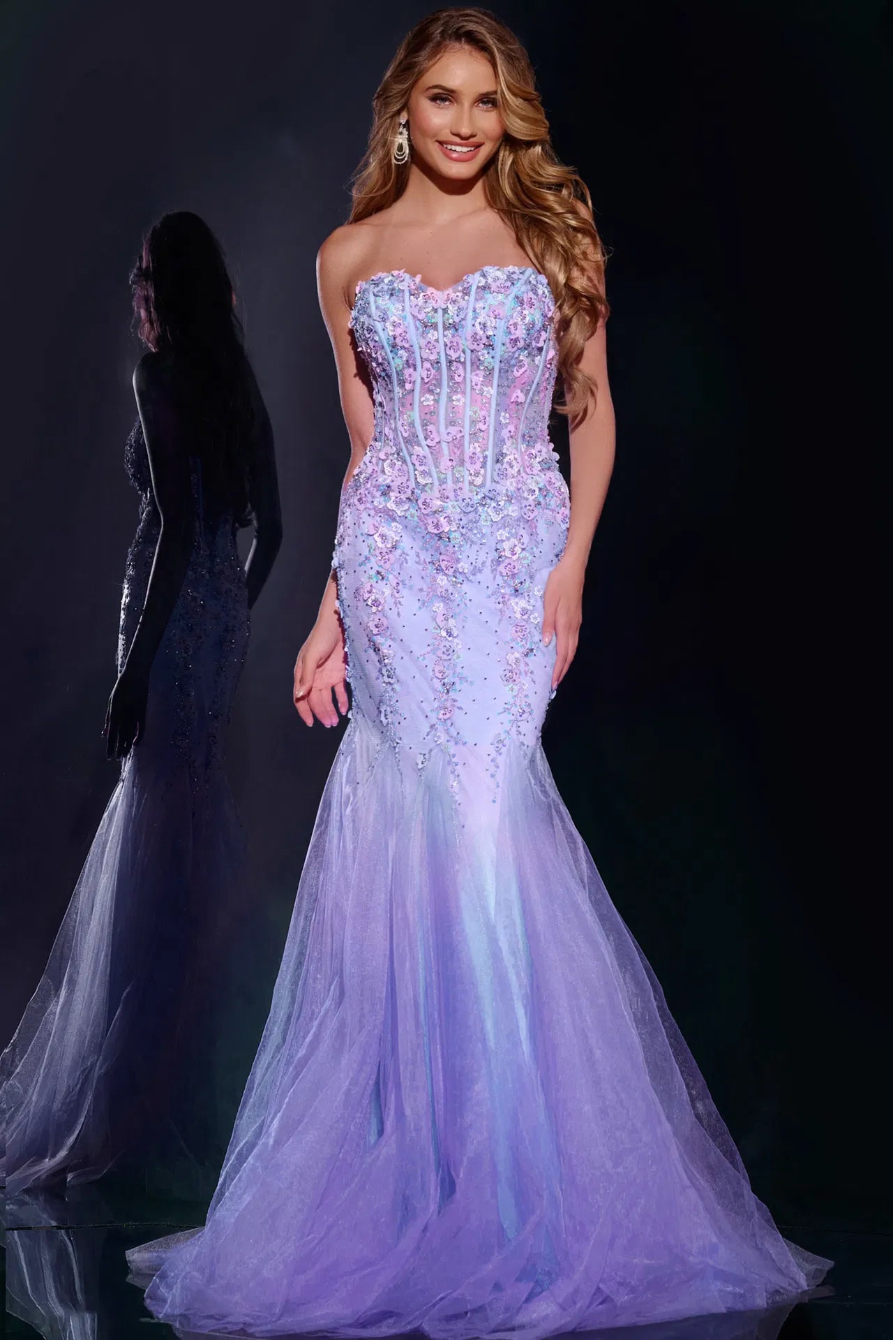 Jovani 44211 Elegant Floral Embellished Strapless Corset Gown