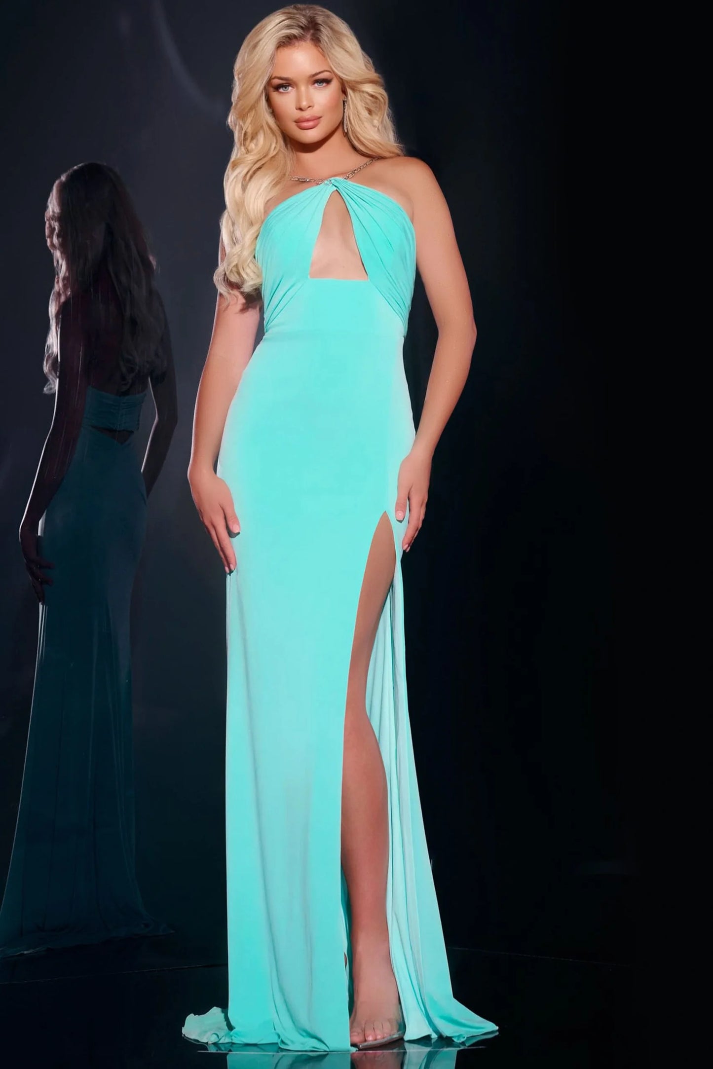Jovani 44496 Halter Neck Gown with Cut-Out and High Slit