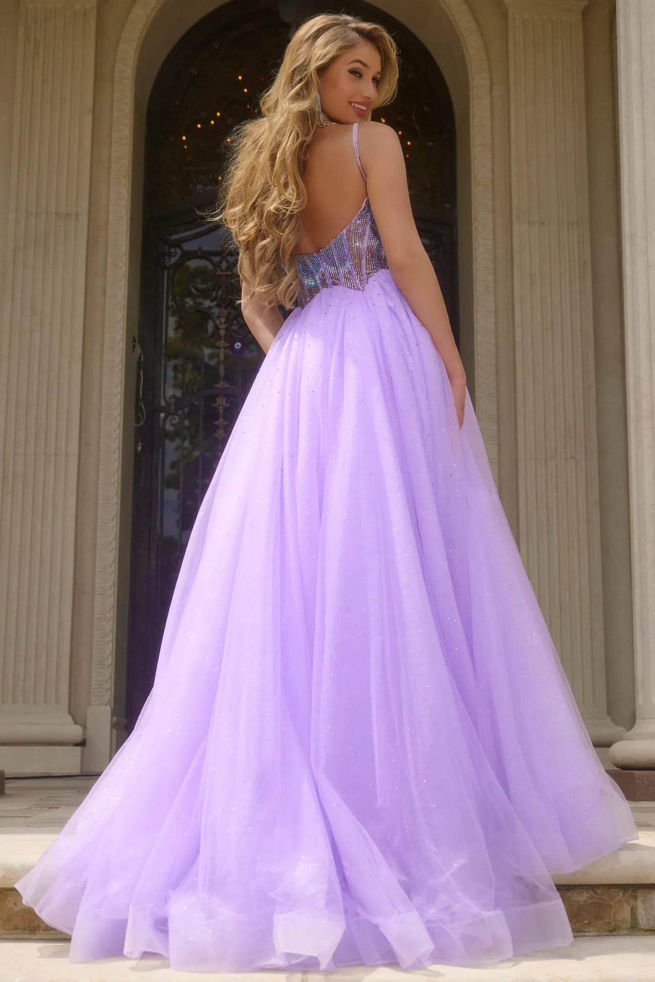 Jovani 44511 Corset Beaded Ball Gown with Tulle Skirt